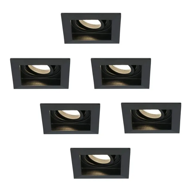 Hoftronic LED Einbaustrahler 6er Set eckig schwarz 2700K GU10