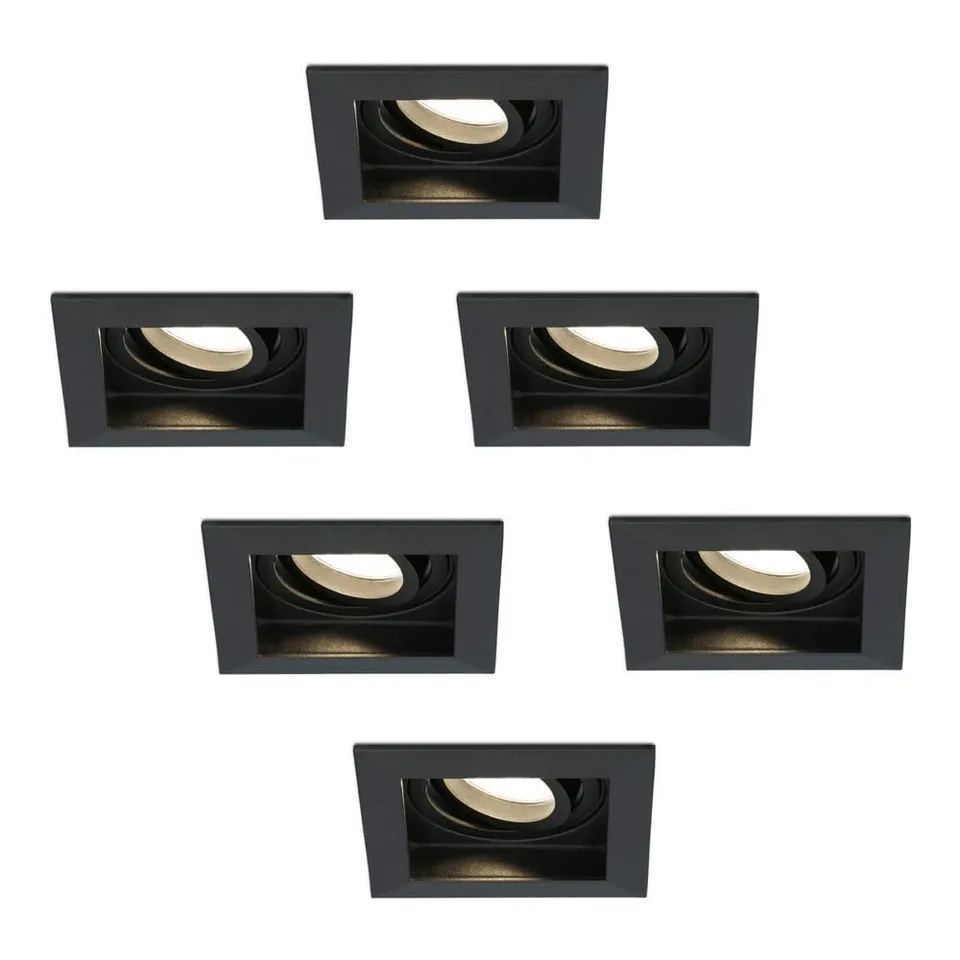 Hoftronic LED Einbaustrahler 6er Set eckig schwarz 2700K GU10