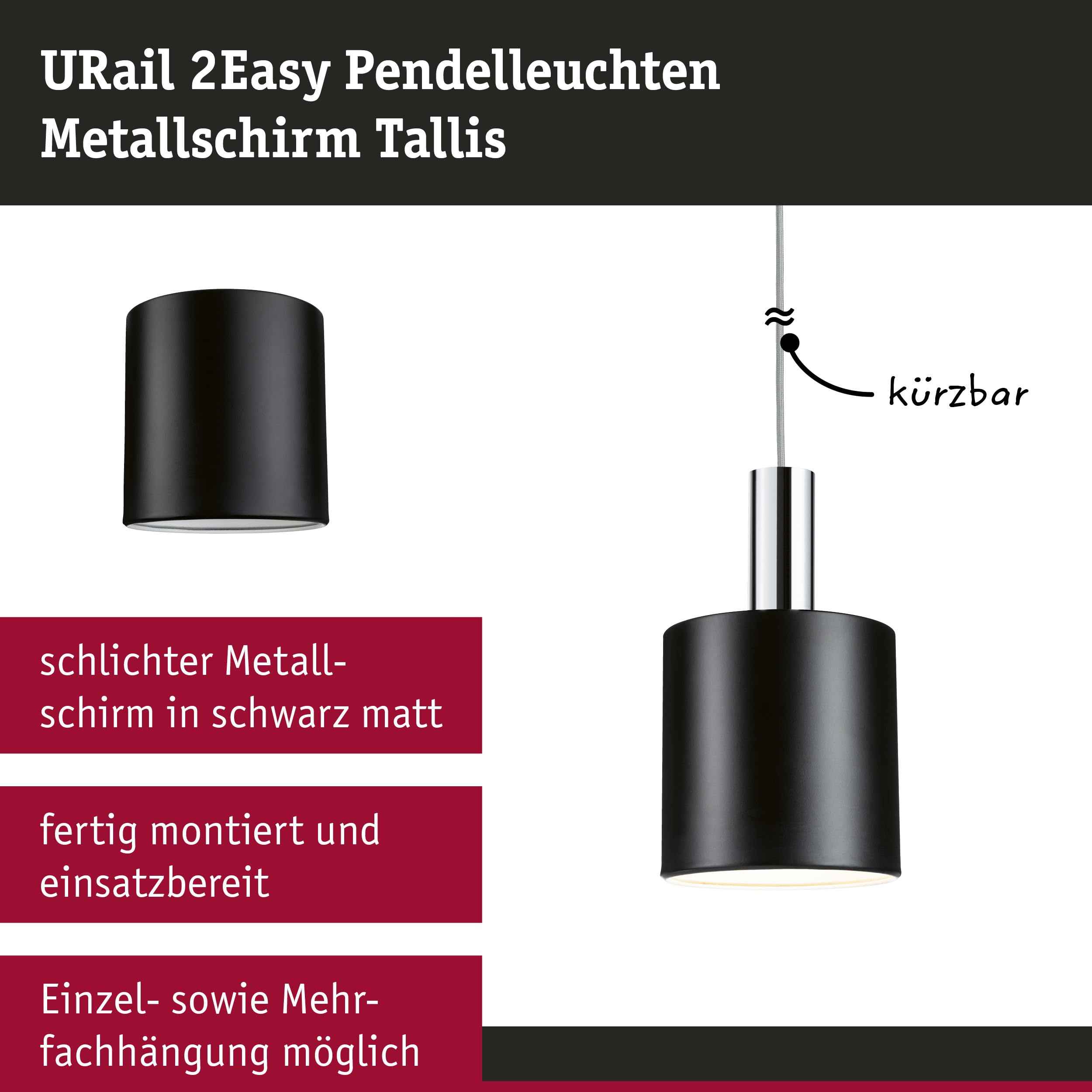 Paulmann URail Schirm Tallis 2Easy 160mm schwarz matt Metall