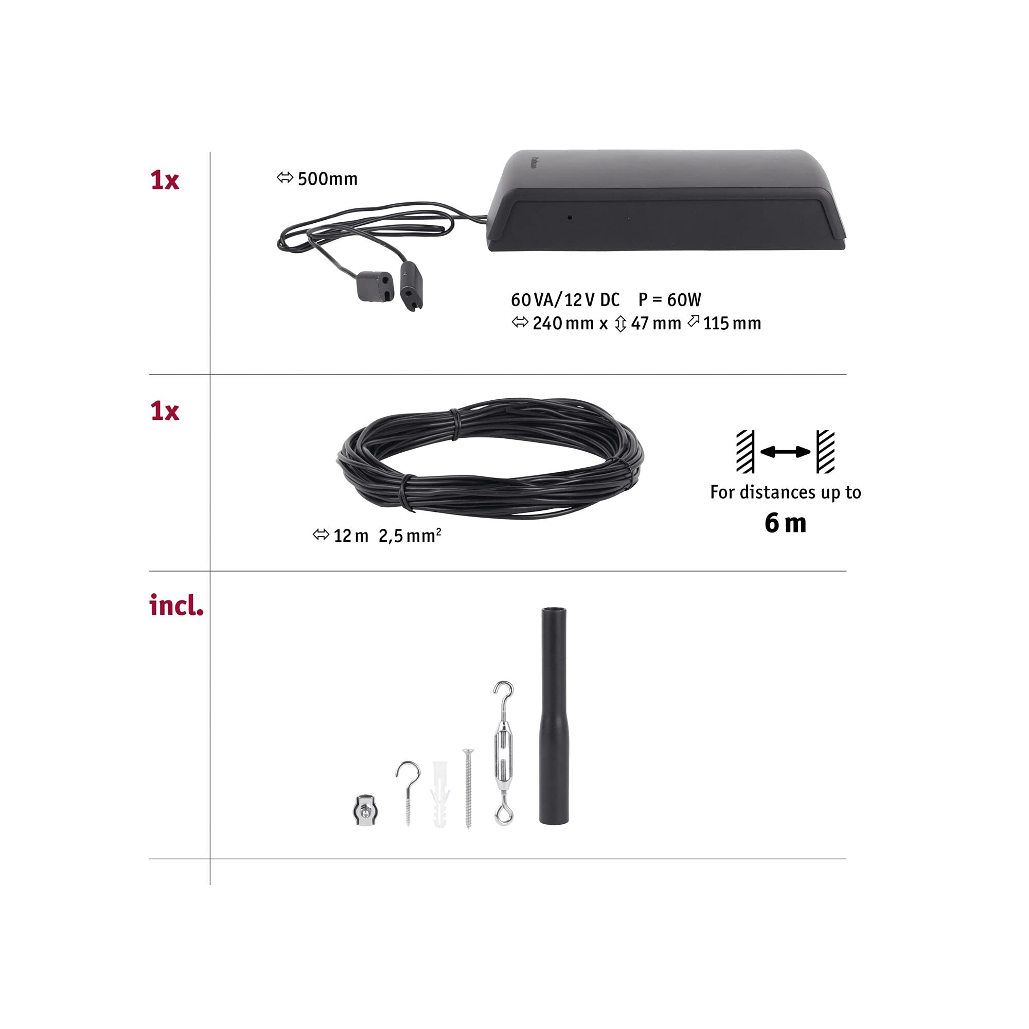 Paulmann 94496 CorDuo Seilsystem Basic Set schwarz ohne Lampen