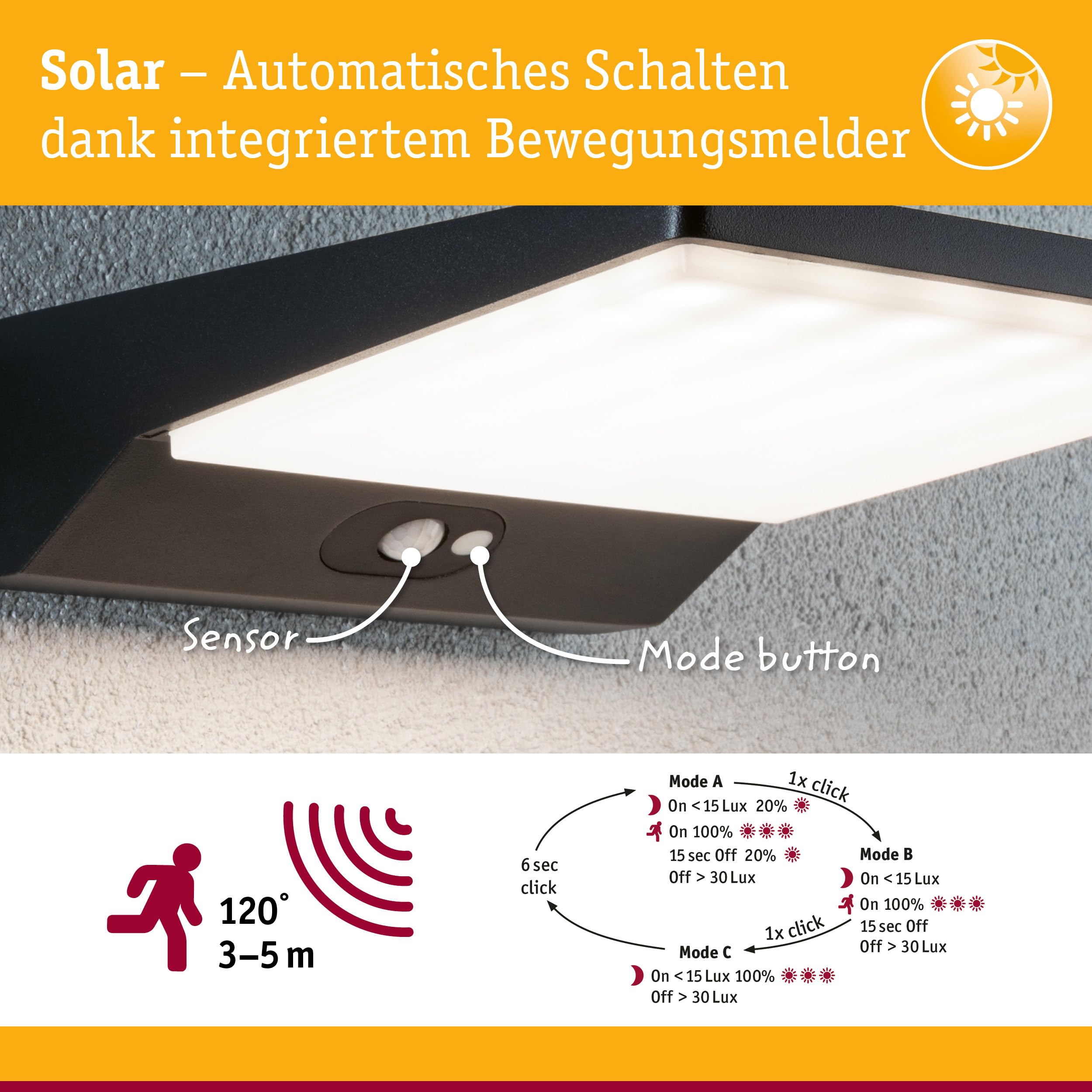 Paulmann 94334 Solar Außenwandleuchte Dunkelgrau 5W 3000K