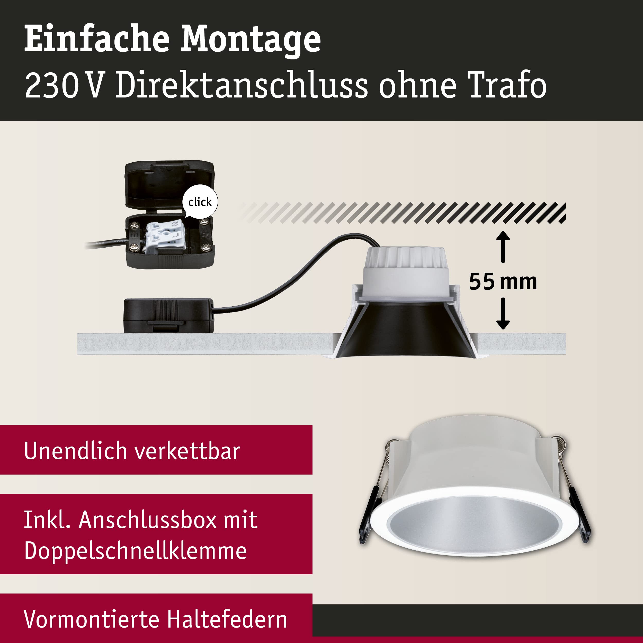 Paulmann Cole Einbauleuchte 3er-Set weiß-silber dimmbar