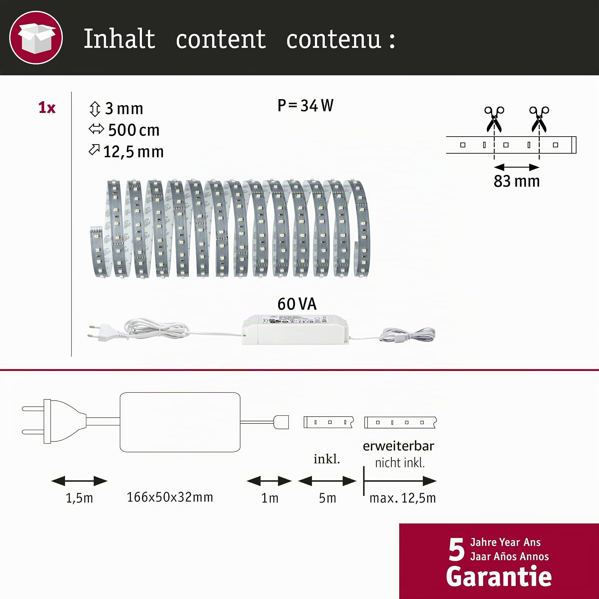 Paulmann MaxLED 500 Basisset LED Strip Silber