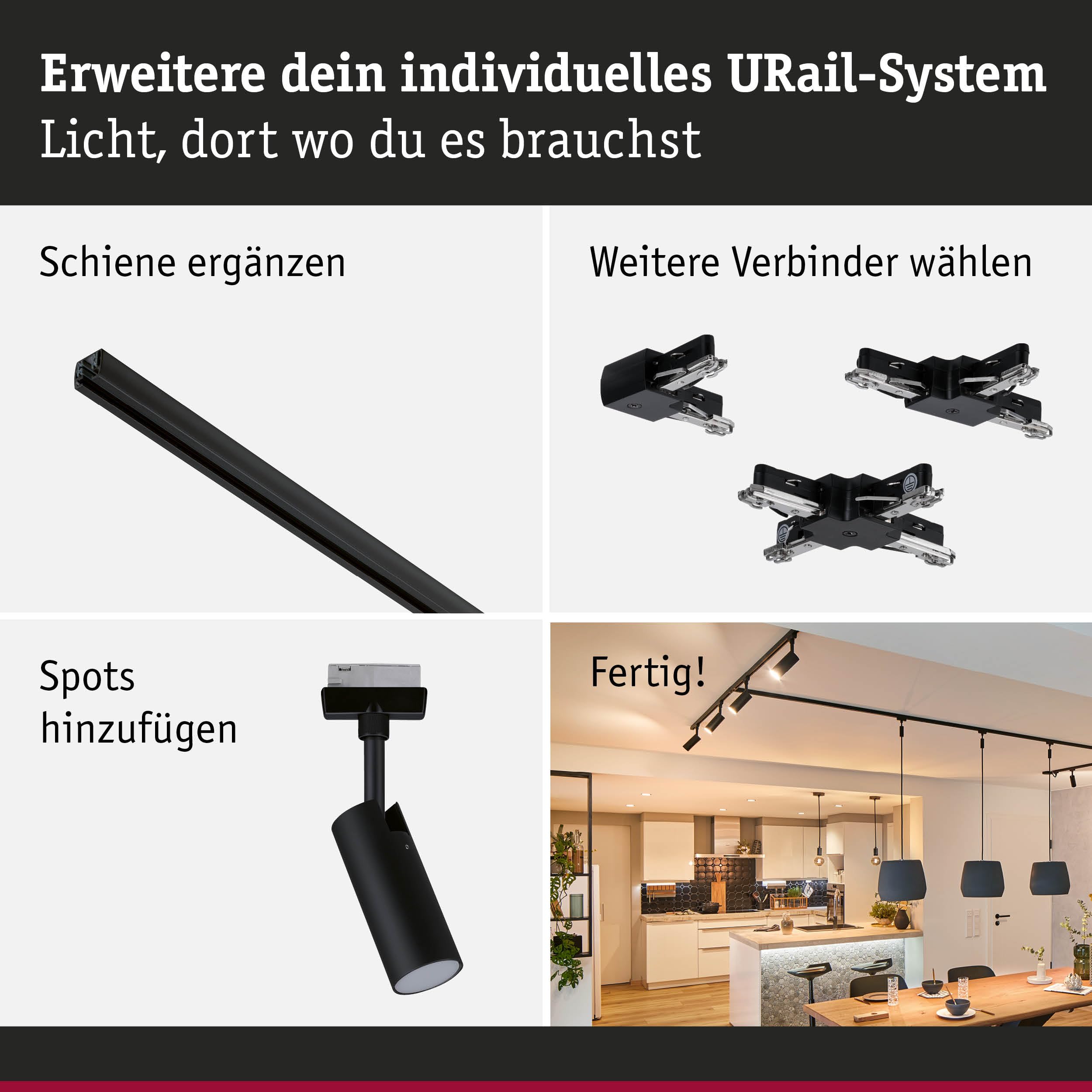 Paulmann URail Tubo 5227 Starterset schwarz 3000K 3er