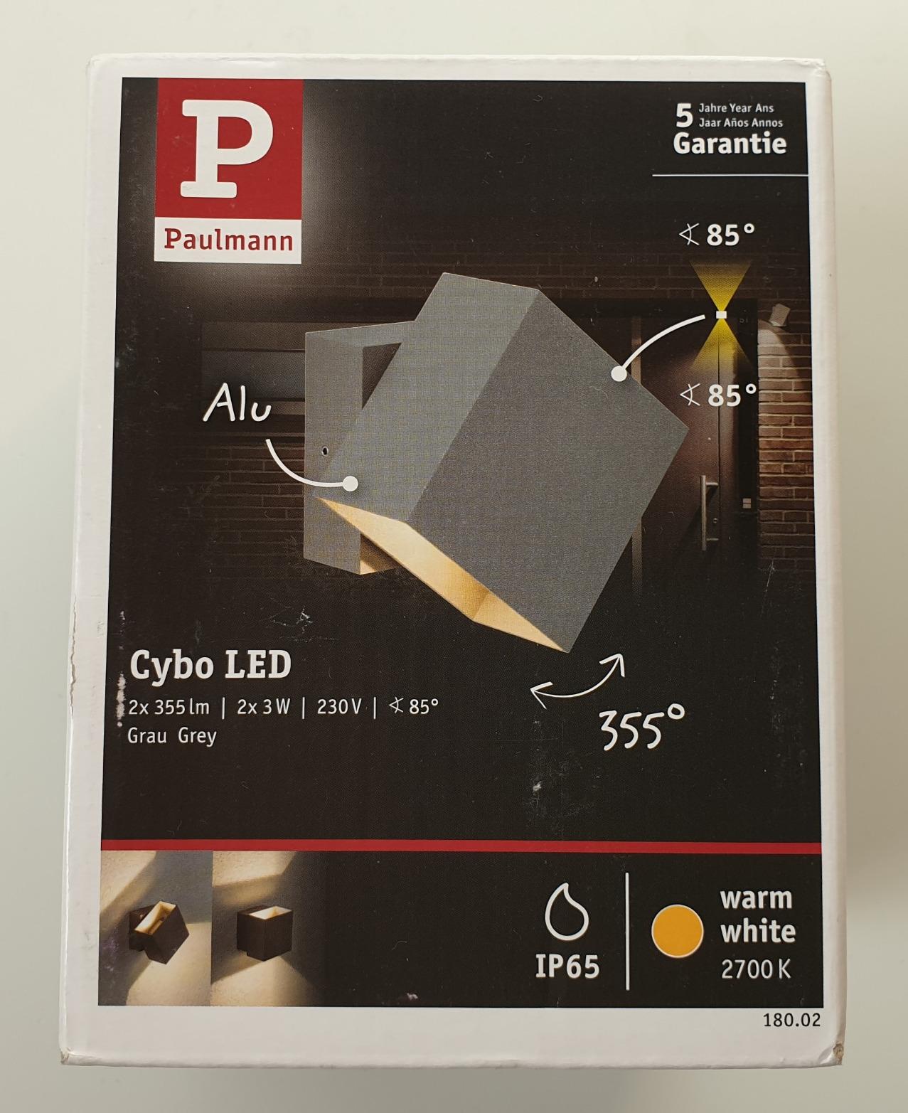 Paulmann Cybo LED Wandaufbauleuchte eckig grau IP65 2x3W