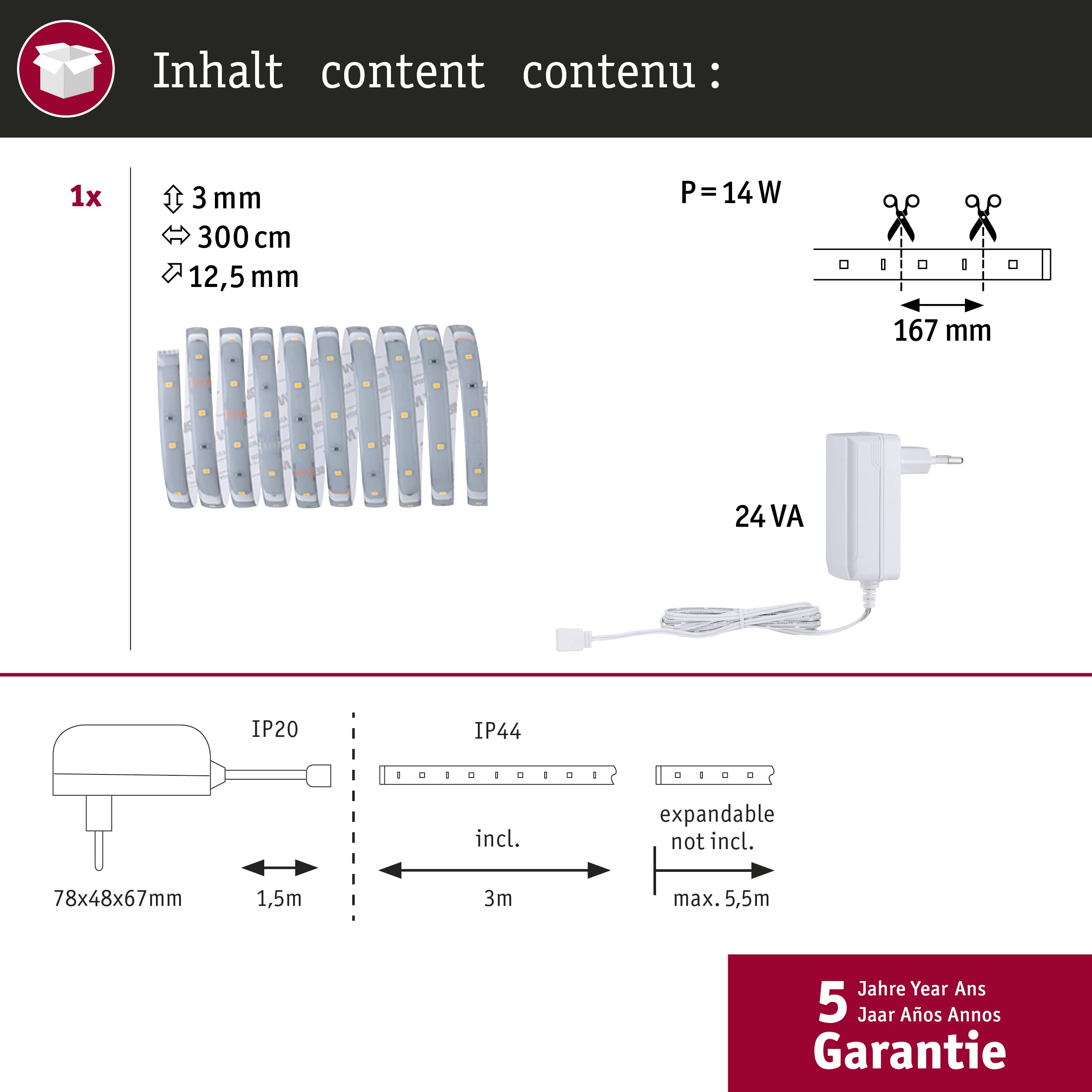 Paulmann MaxLED 250 Basisset LED-Strip 3m warmweiß IP44