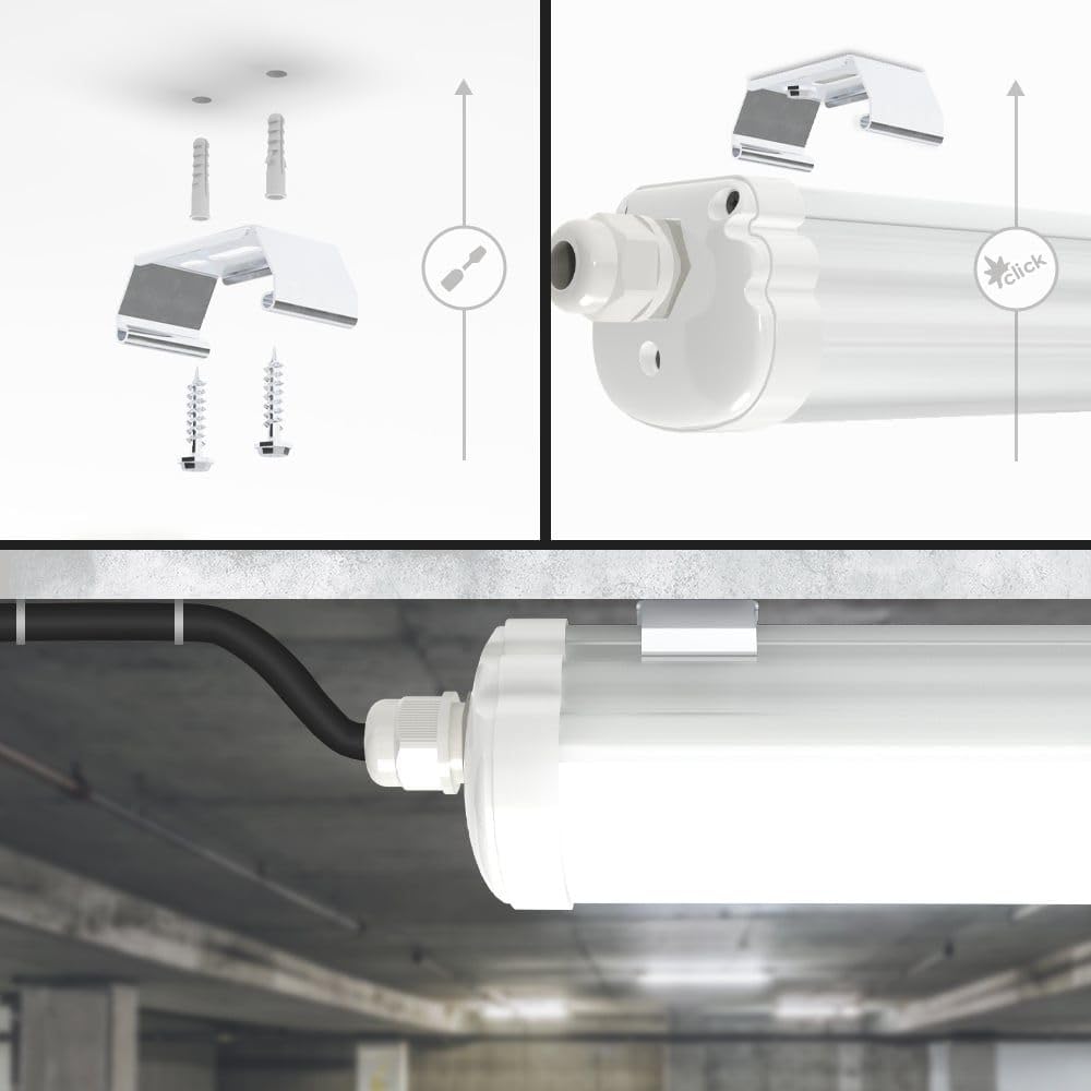 Hoftronic Feuchtraumleuchte 150cm 48W 2er Set tageslichtweiß