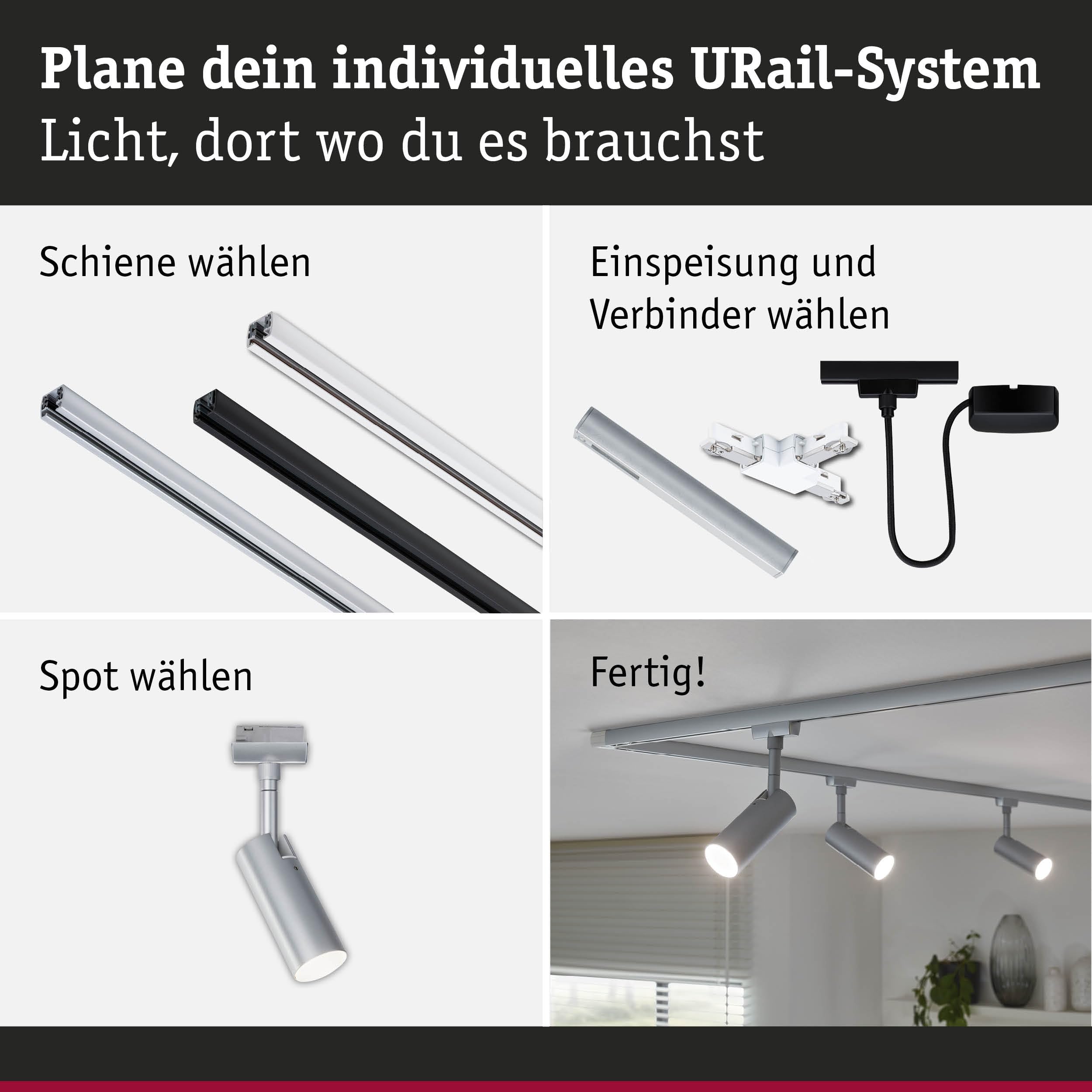 Paulmann URail 5242 Schienenspot Tubo Starterset Chrom 3000K