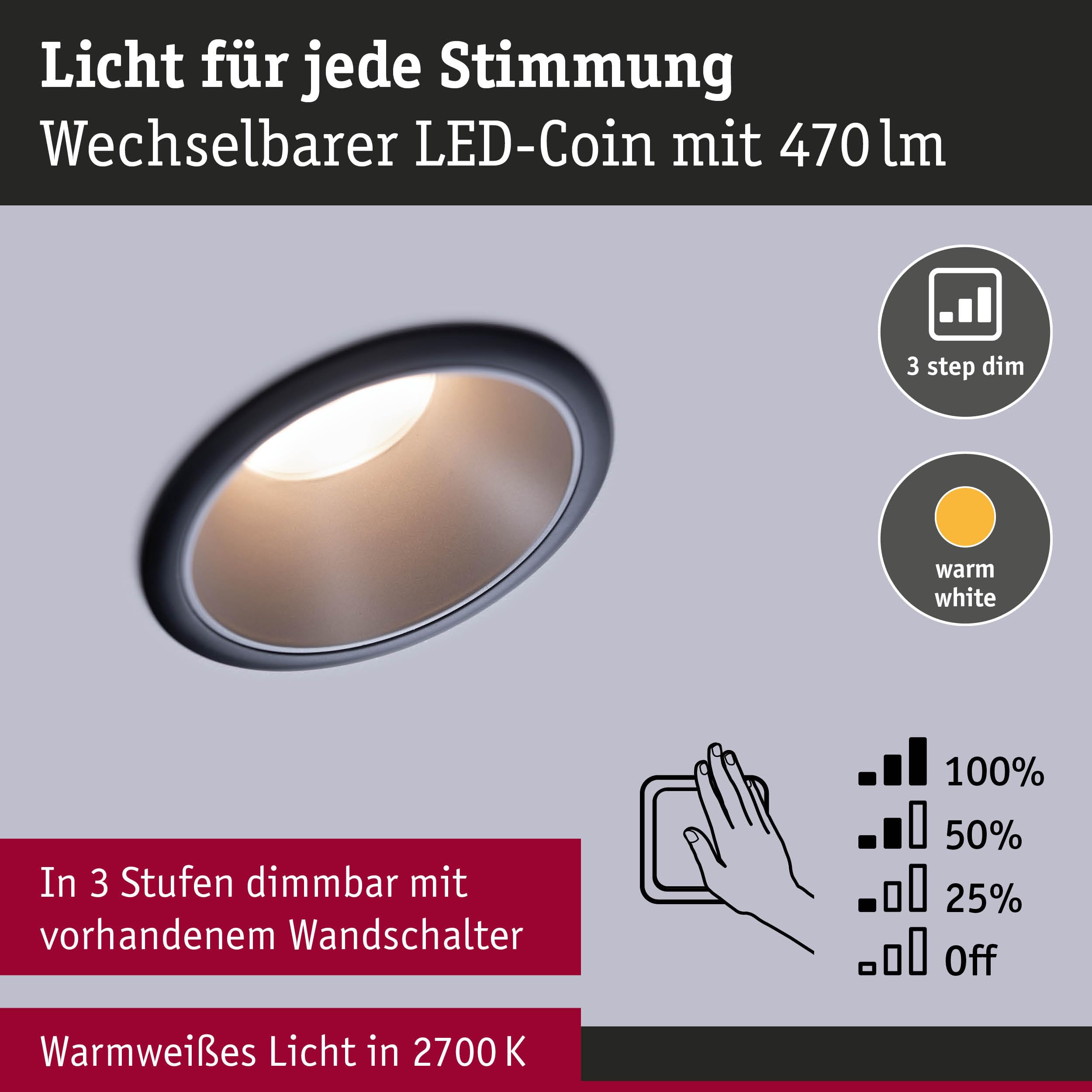 Paulmann Cole 5239 Einbauleuchte 6er-Set Silber IP44