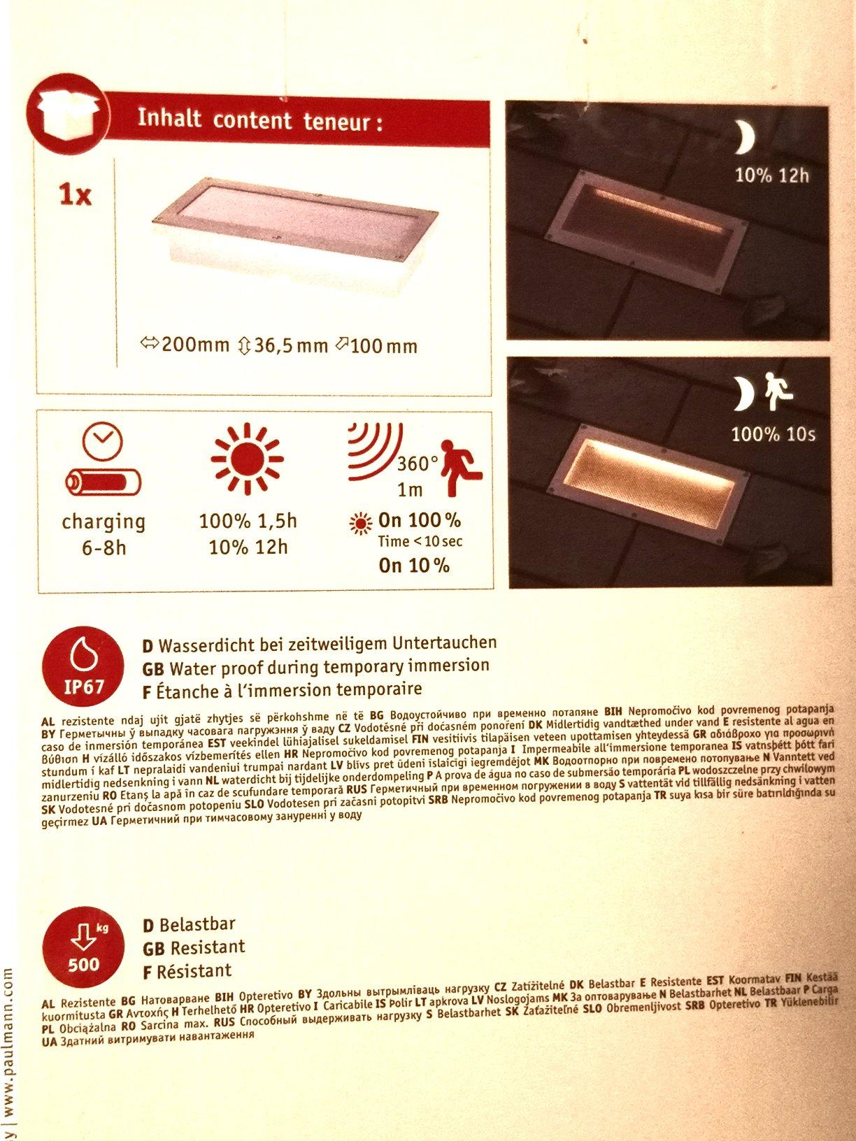 Paulmann Aron 94238 Solar Bodeneinbauleuchte 10x10cm IP67
