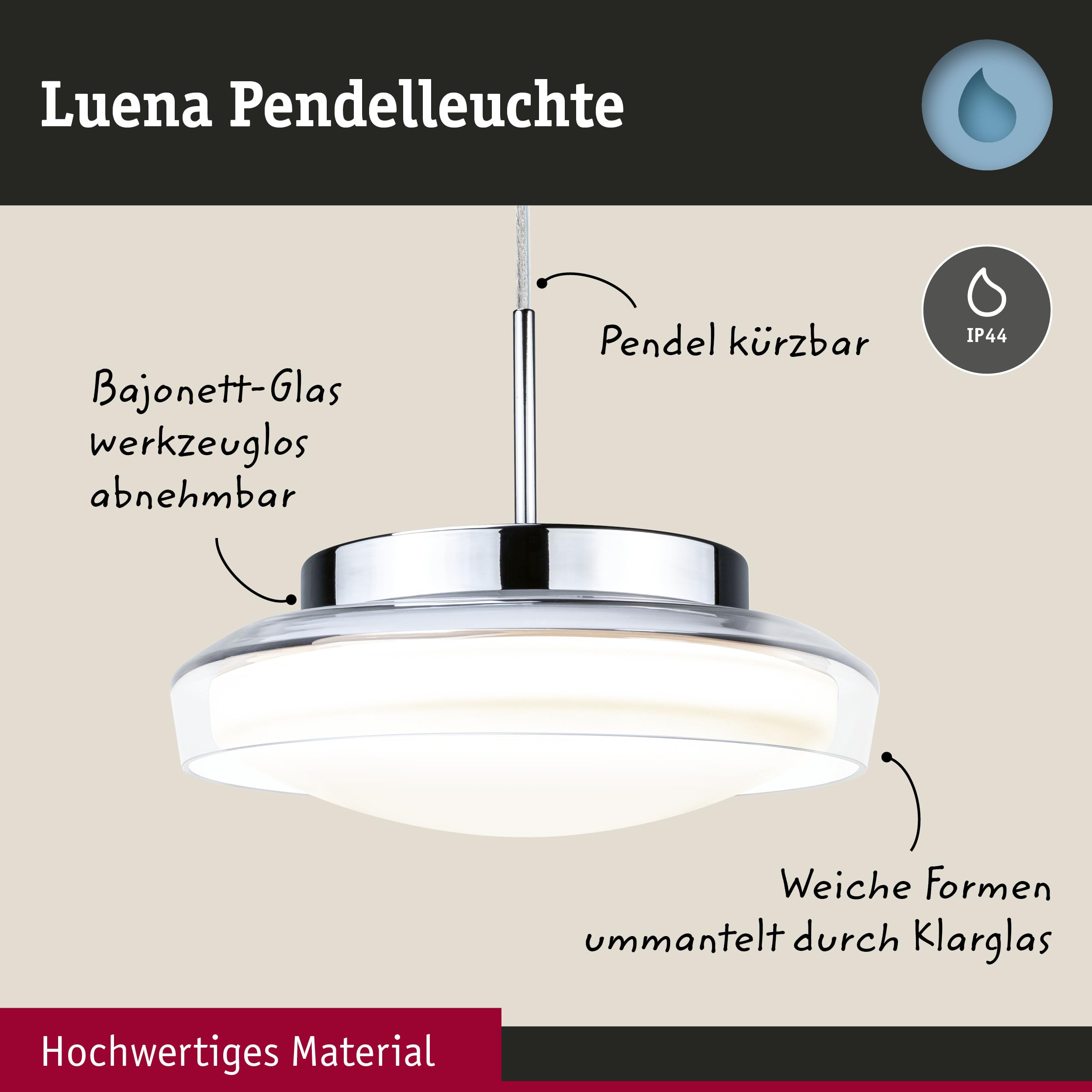 Paulmann Luena 71080 Pendelleuchte Chrom Glas IP44 3000K