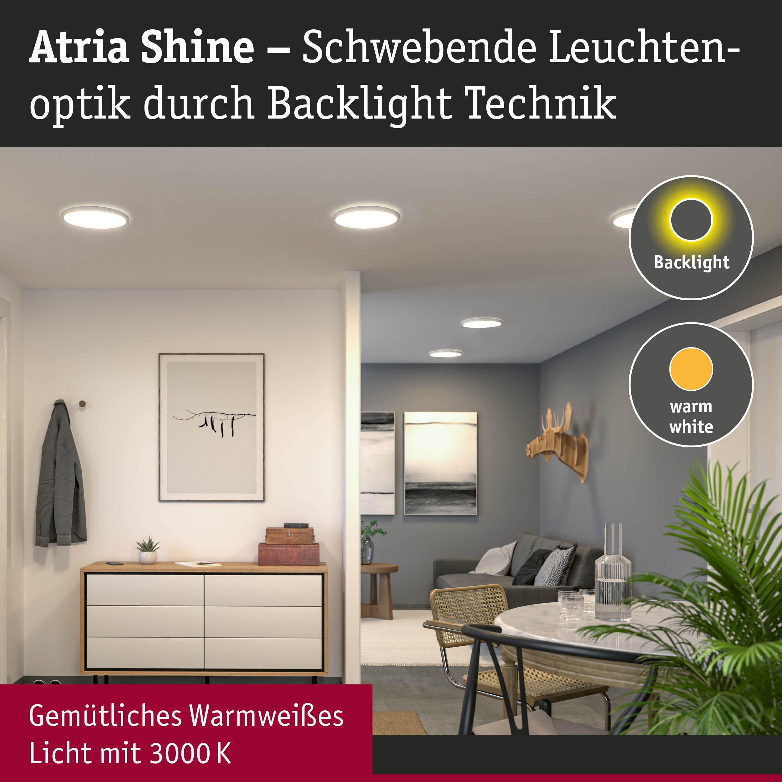 Paulmann Atria Shine 71153 LED Panel rund 293mm weiß warmweiß