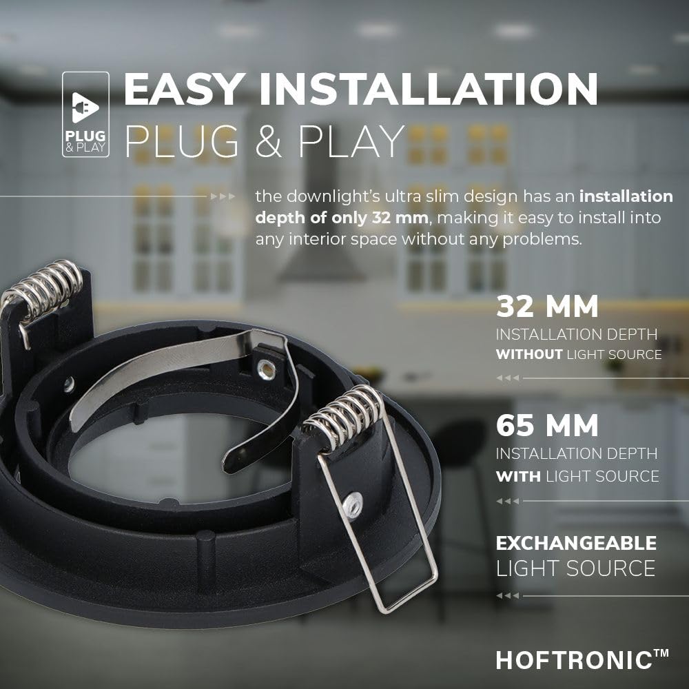 Hoftronic Oslo Einbaustrahler 3er Set Schwarz 4000K