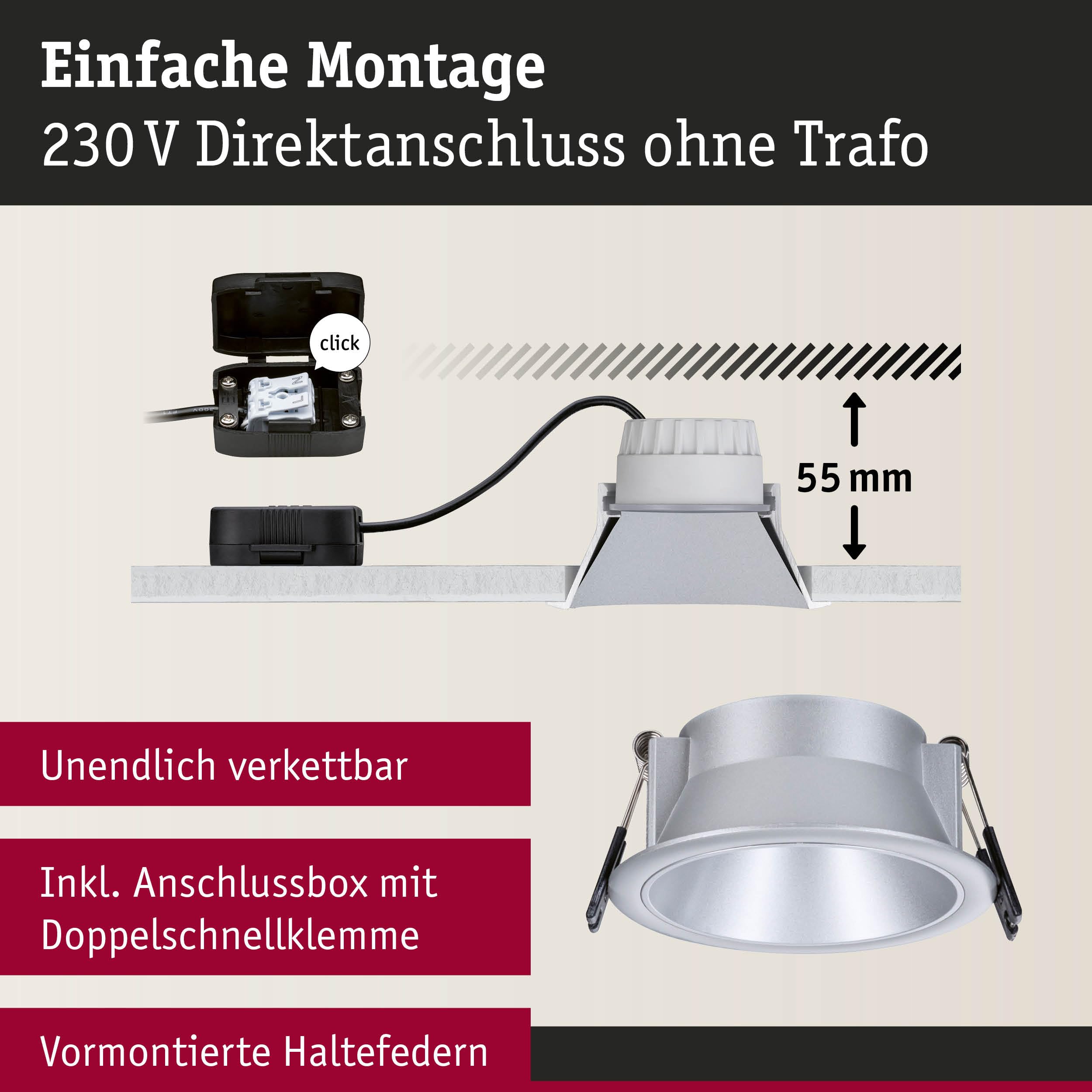 Paulmann Cole 98202 Einbauleuchte silber 1er-Set IP44