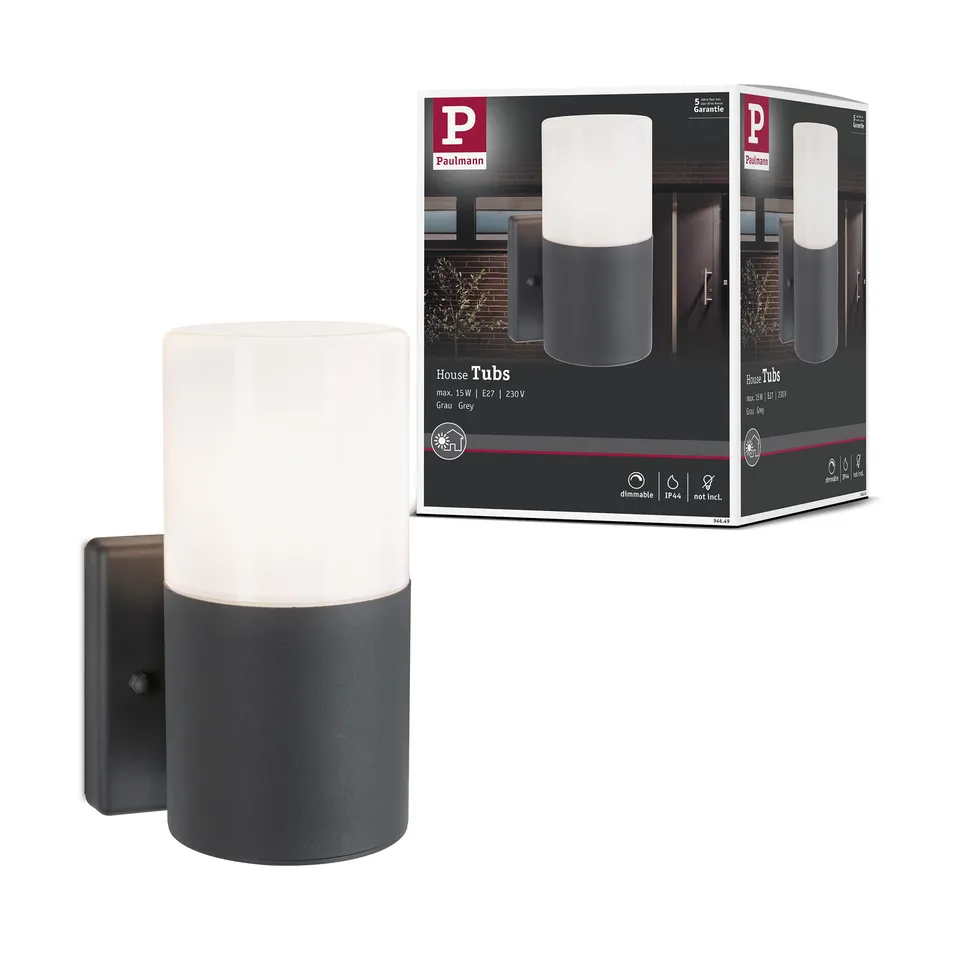 Paulmann 94649 Tubs Außen-Wandleuchte E27 IP44 Grau