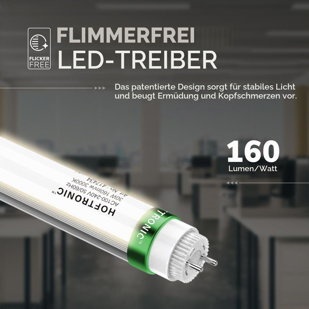Hoftronic LED-Röhre 120cm T8 G13 18W Warmweiß 3000K