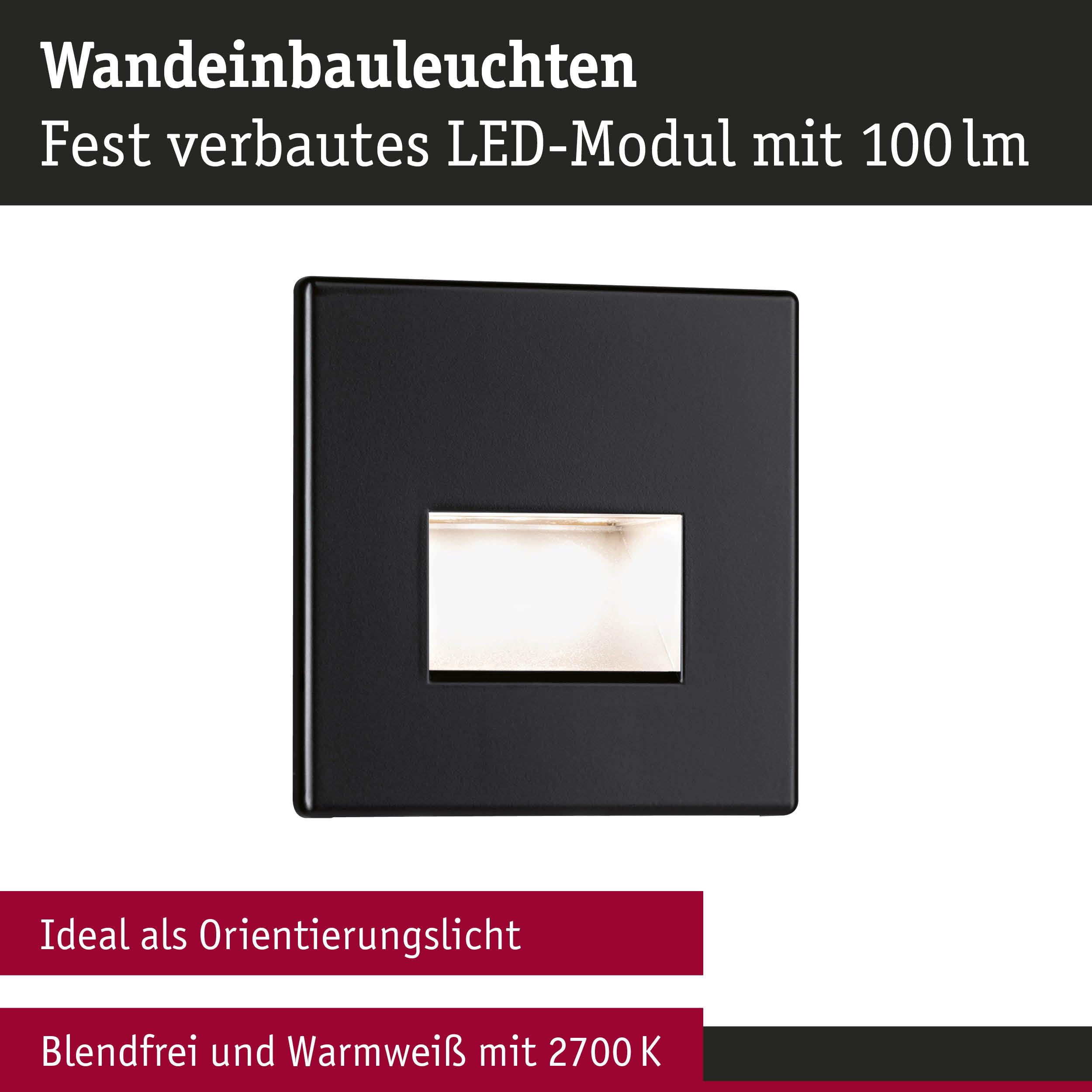 Paulmann Edge 5223 Wandeinbauleuchte eckig schwarz matt 3er-Set