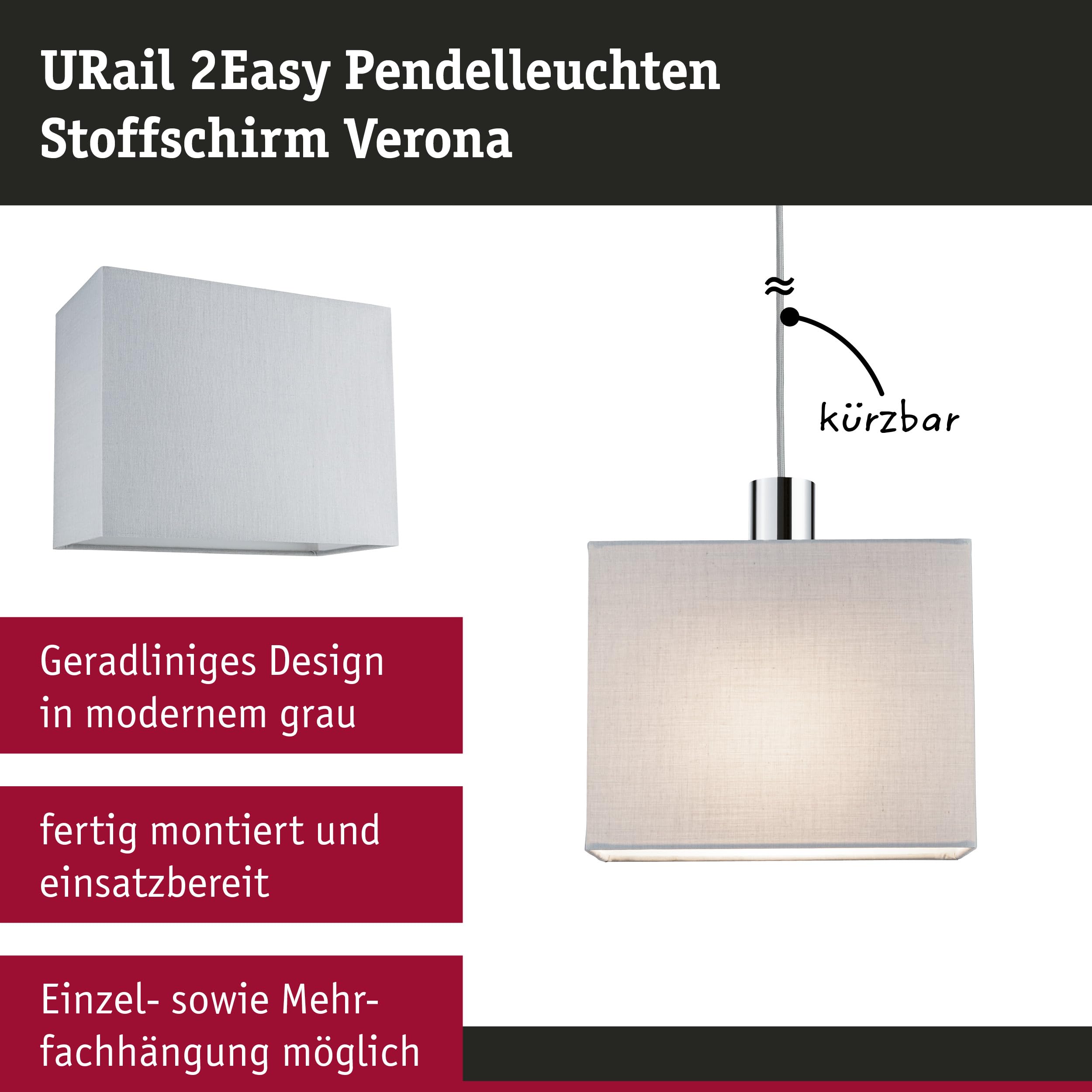 Paulmann URail Verona 2Easy Lampenschirm Grau 250mm
