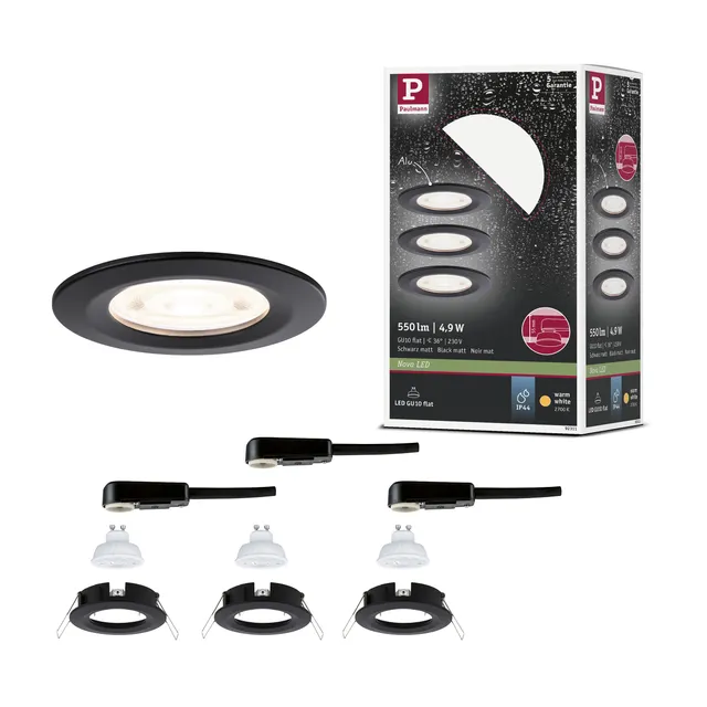 Paulmann Nova 92311 Einbauleuchten schwarz 3er-Set 2700K warmweiß