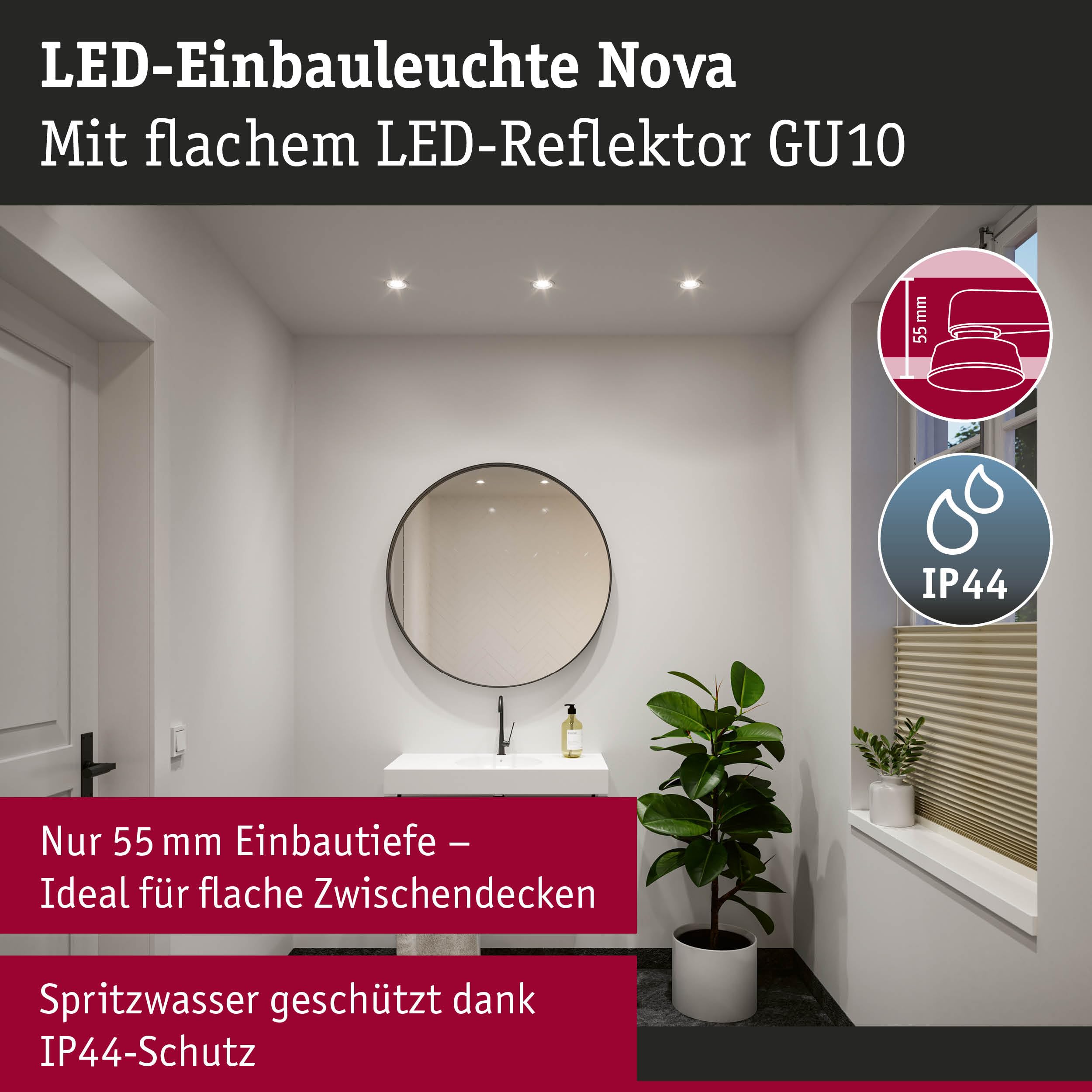 Paulmann Nova GU10 Flat starr Einbauleuchte 3er Weiß 4000K IP44