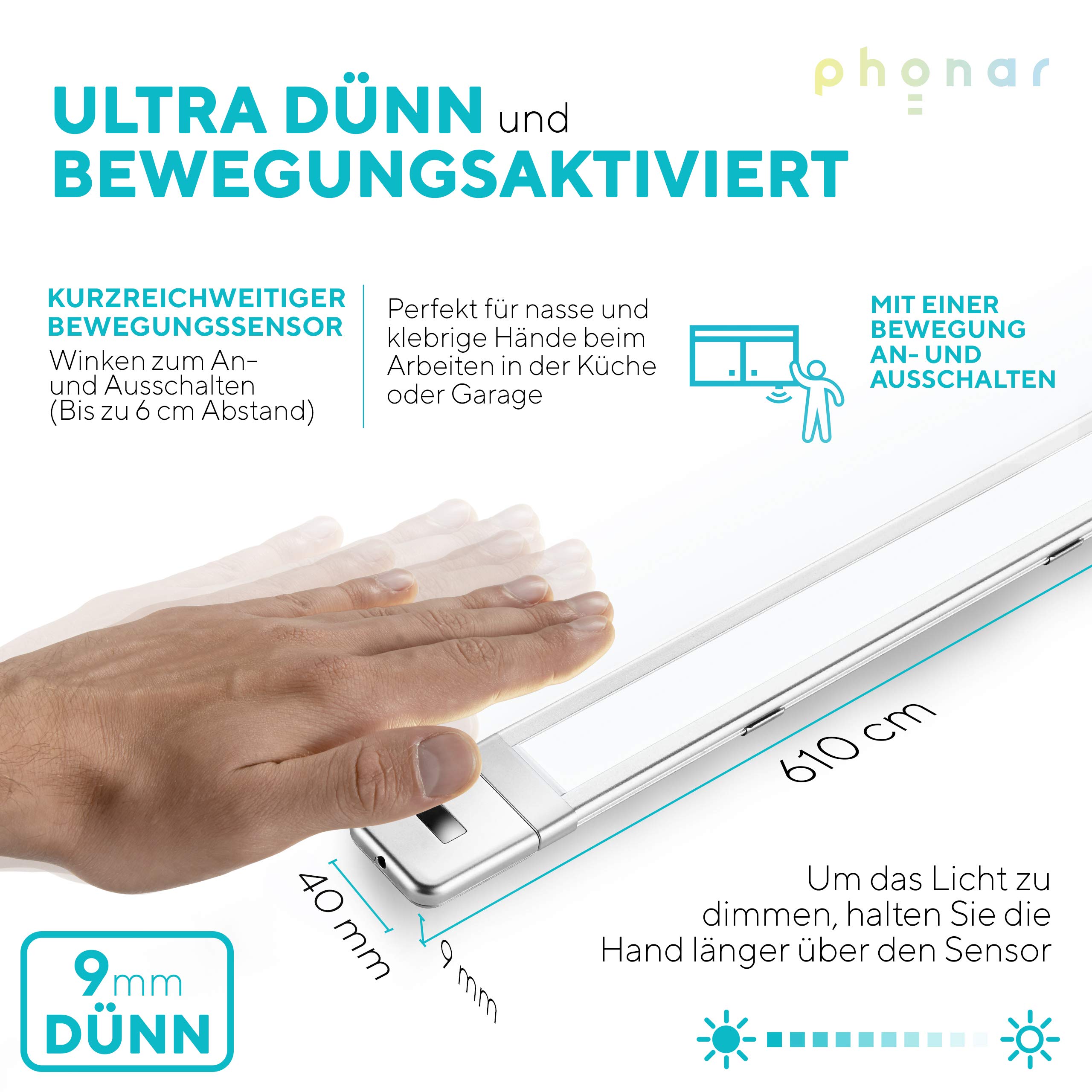 Phonar 61 cm LED Unterbauleuchte 2er Pack 4000K Sensor