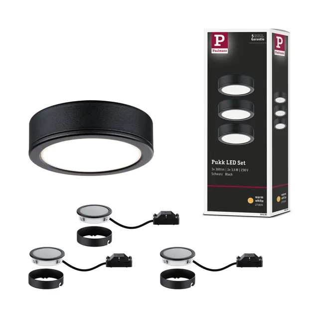 Paulmann Pukk LED-Möbelleuchte 3er-Set schwarz 2700K 210lm