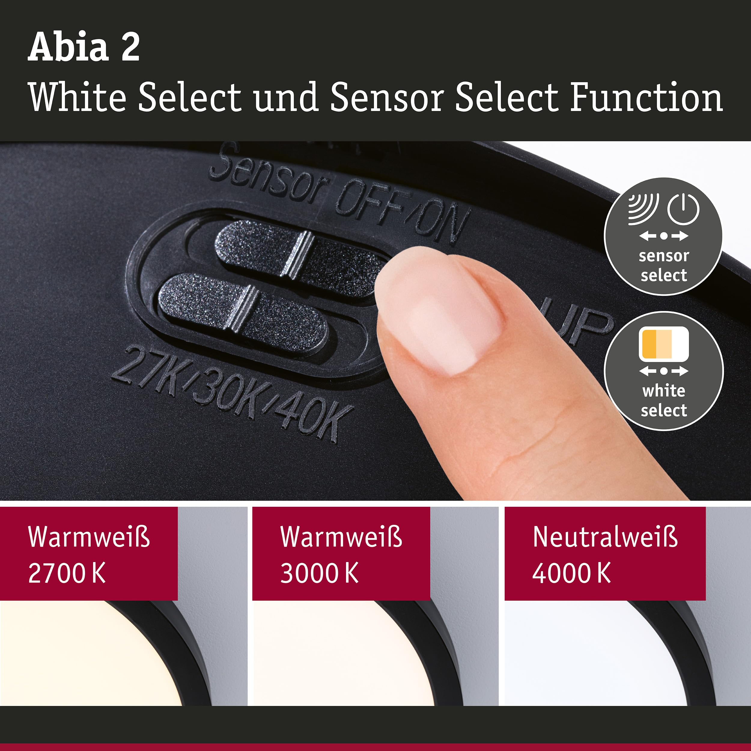Paulmann Abia 2 LED-Panel 400mm schwarz mit Sensor