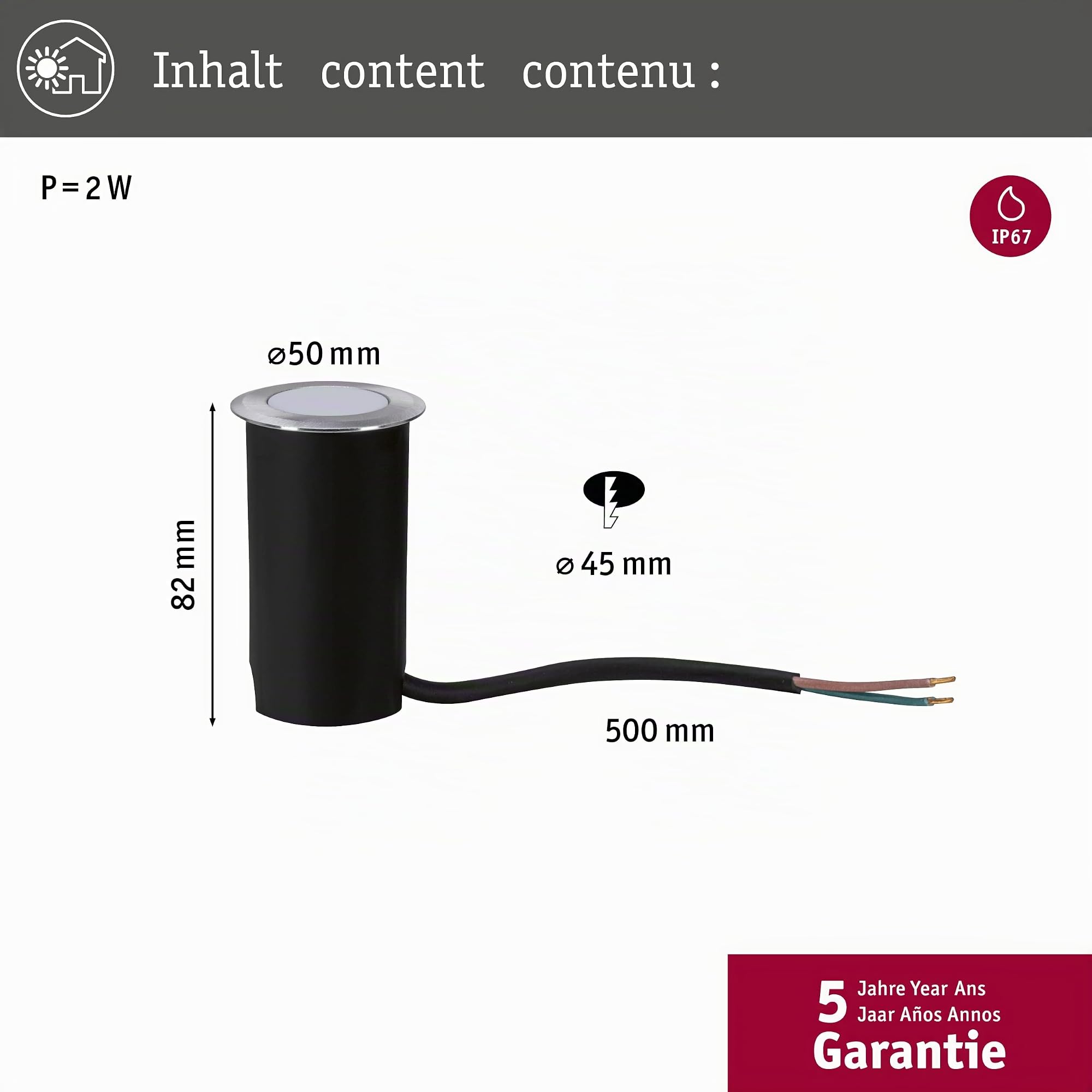 Paulmann 94365 Bodeneinbauleuchte Edelstahl rund warmweiß