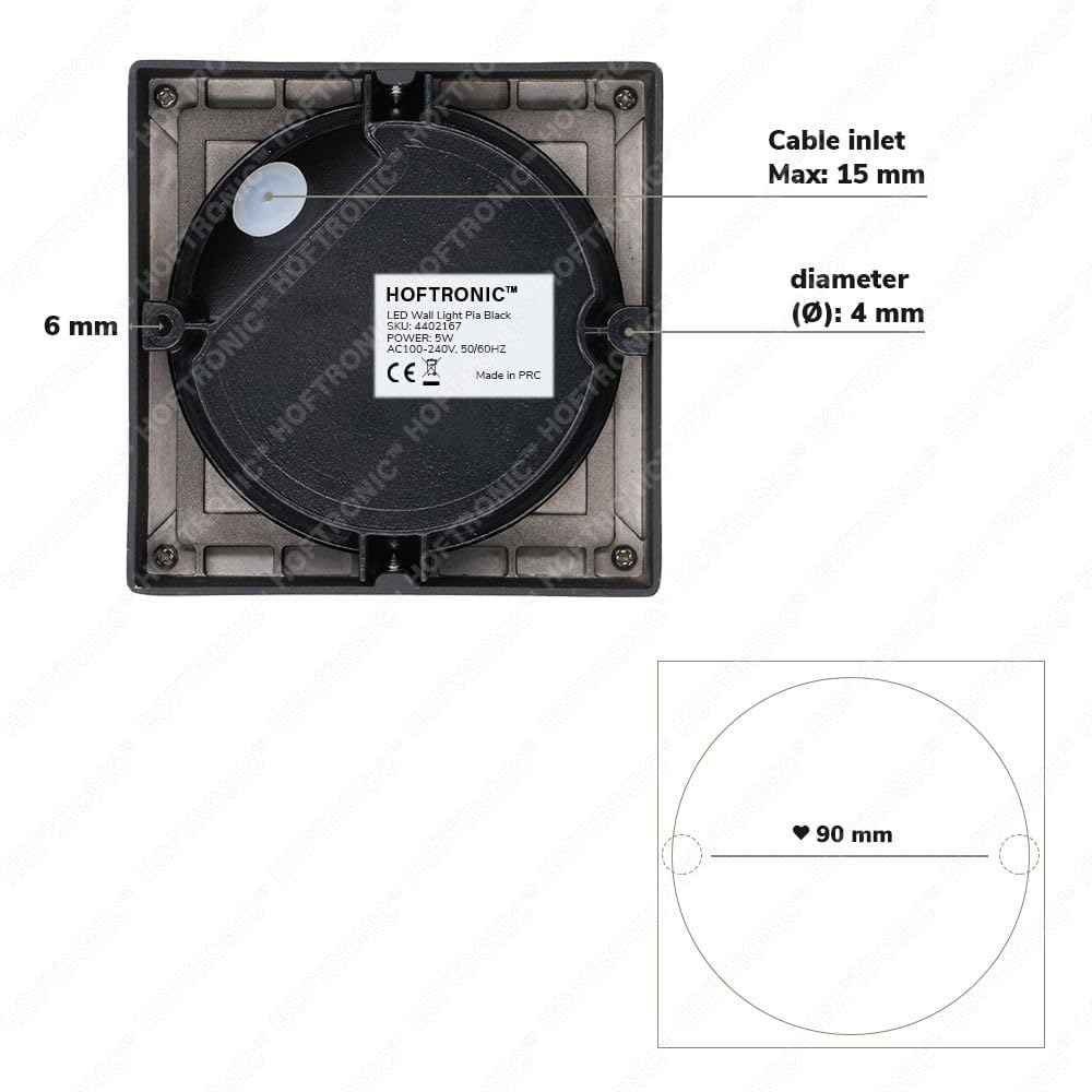 Hoftronic Pia LED Wandleuchte schwarz 3000K IP54