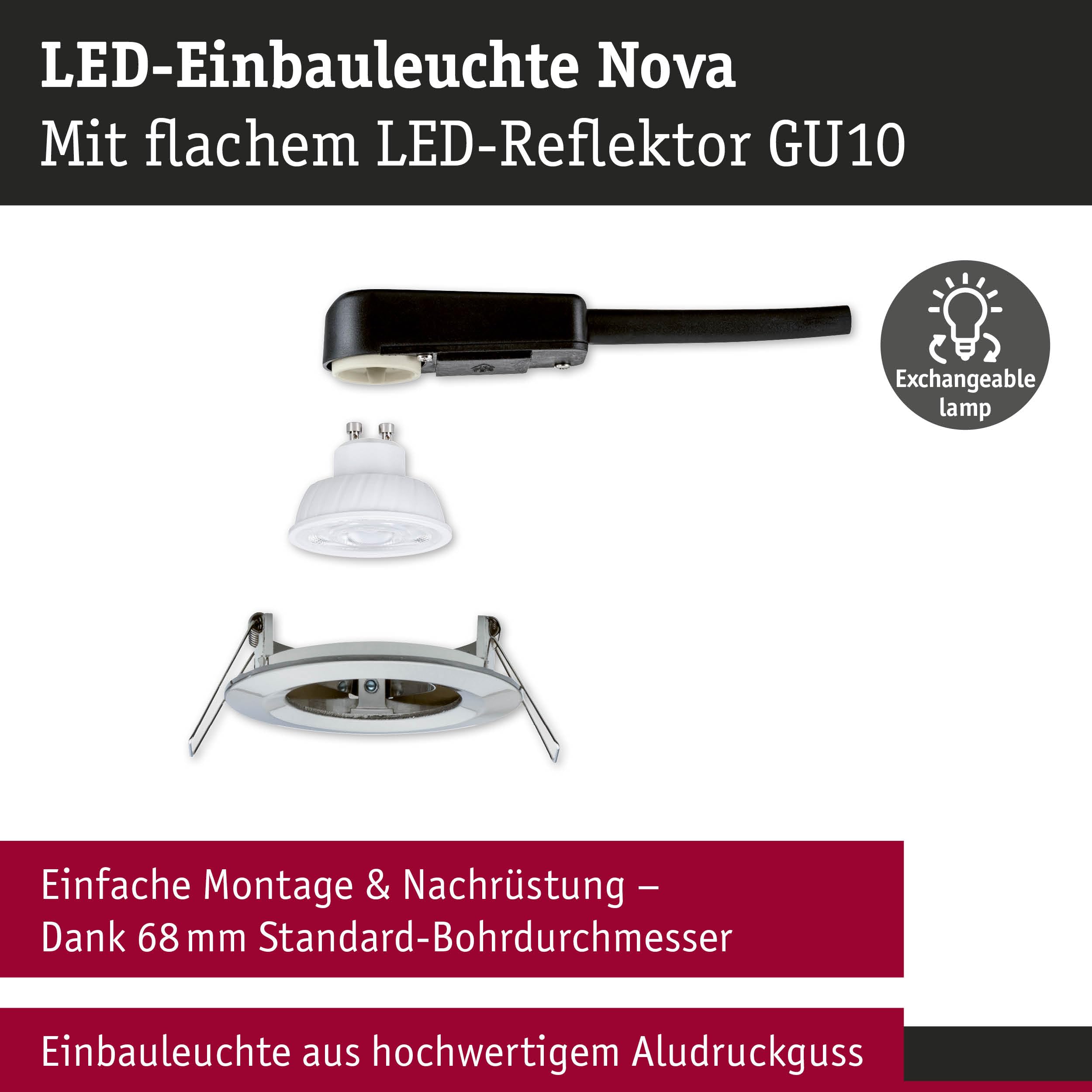 Paulmann Nova 92335 Einbauleuchte 4000K IP44 Eisen