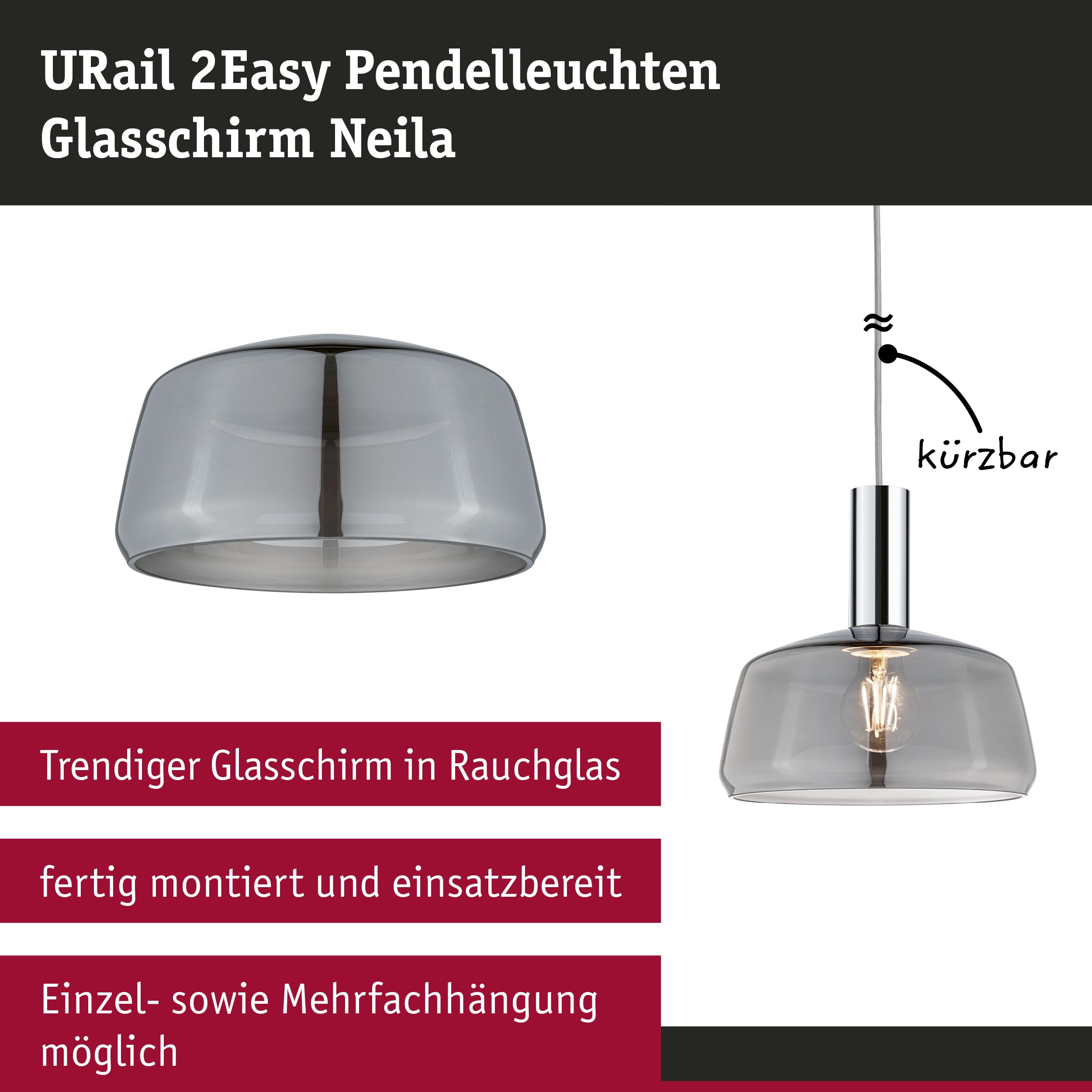 Paulmann URail Neila 95605 Lampenschirm Rauchglas 230 mm