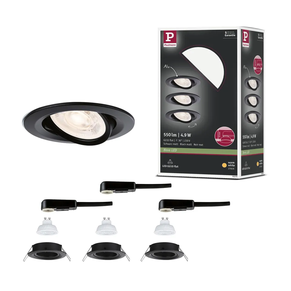 Paulmann Nova GU10 Flat schwenkbar Einbauleuchte 3er Schwarz 2700K