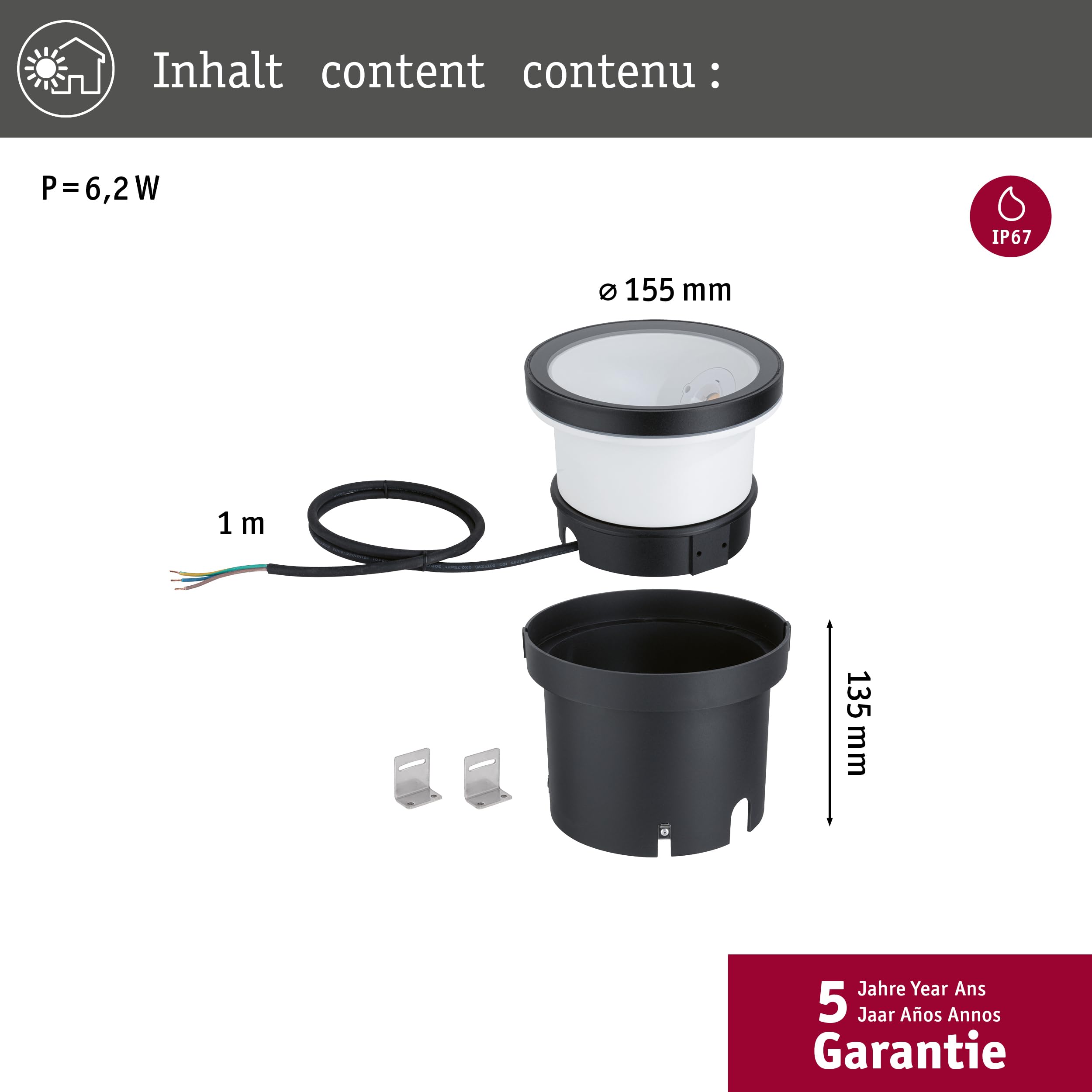 Paulmann Ocos 94672 Wandfluter Anthrazit IP67 3000K