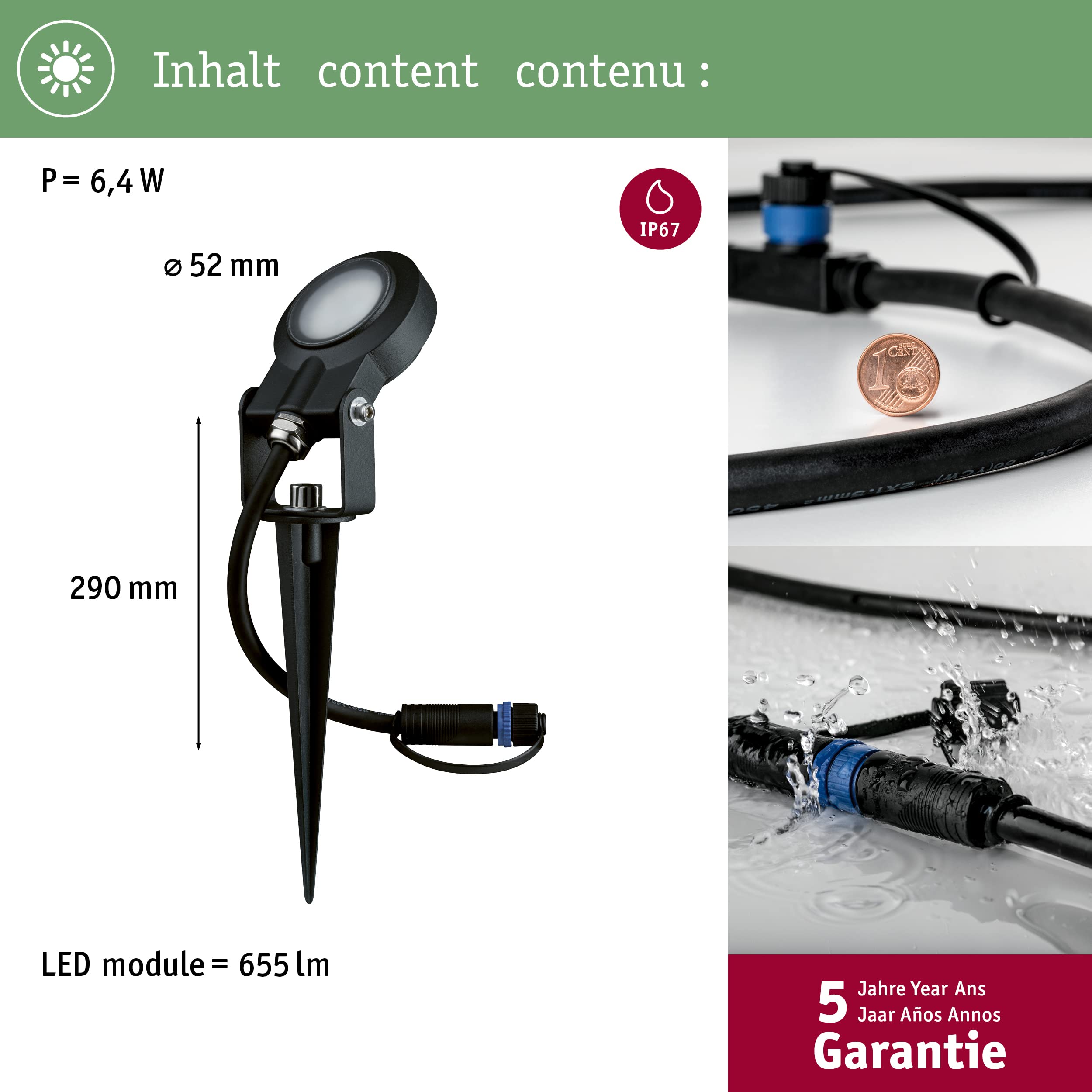 Paulmann 93934 Plug&Shine Sting Spot IP67 6W 3000K
