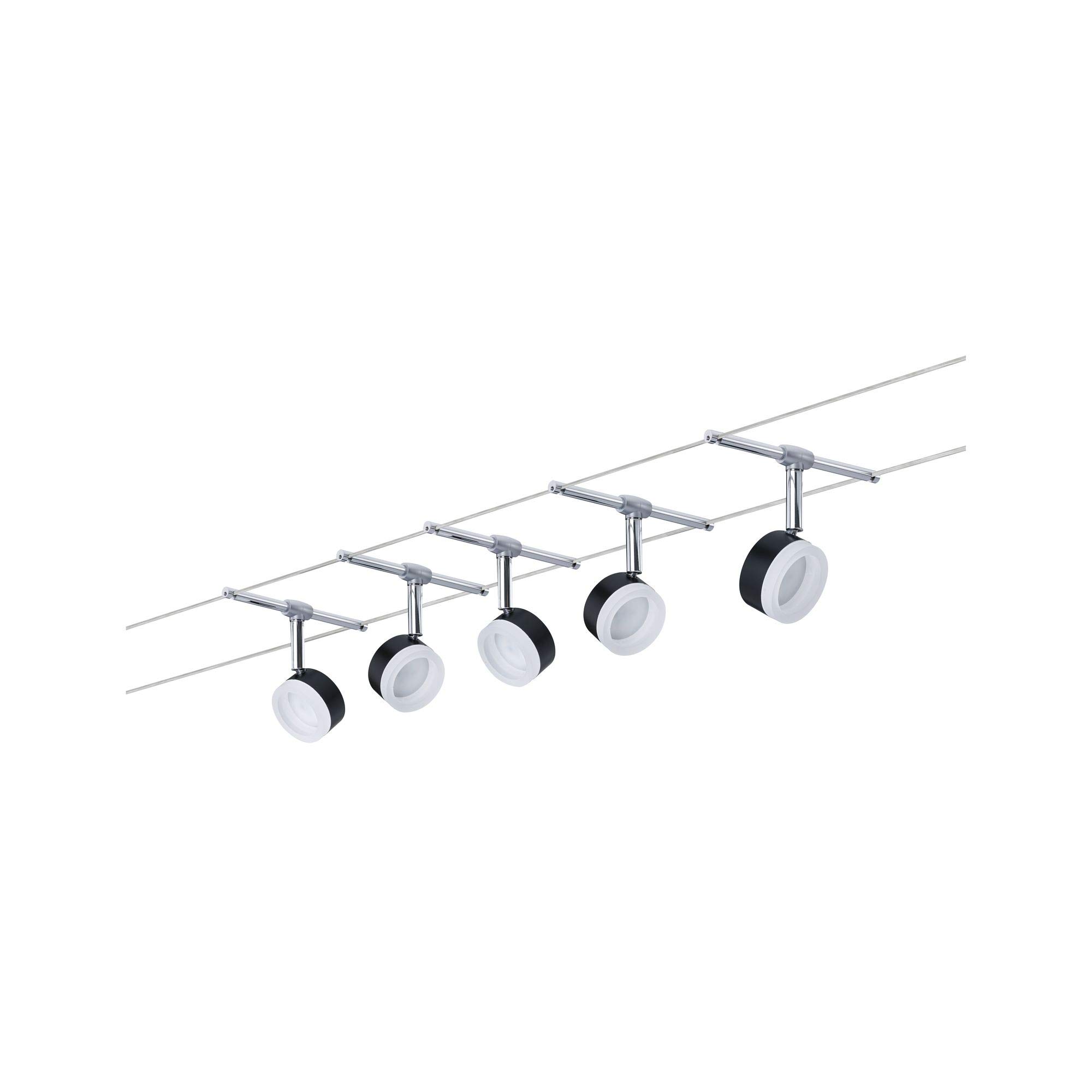 Paulmann ClearLED Seilsystem-Set 5 Spots schwarz-chrom 2700K