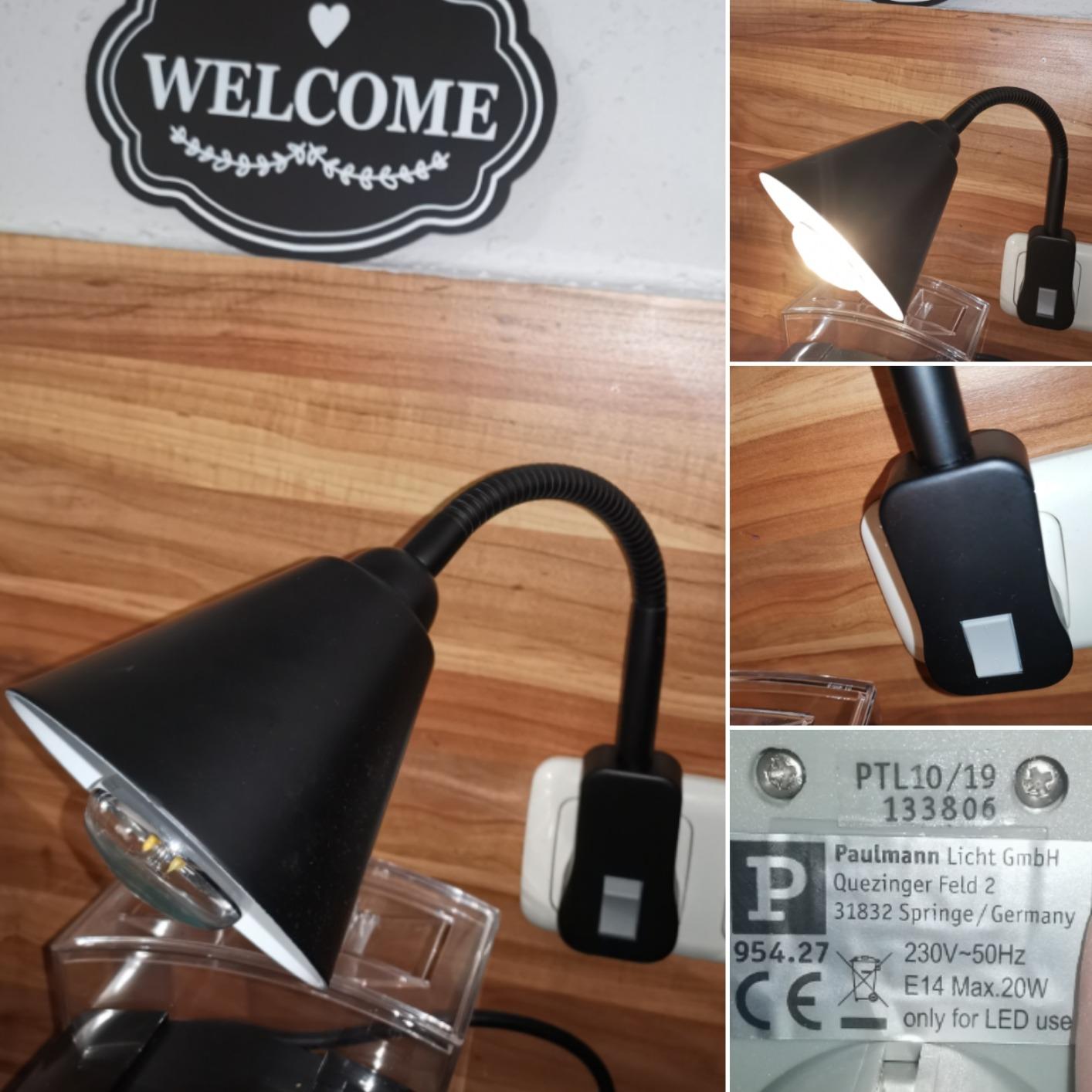 Paulmann Junus Steckerleuchte Flexarm E14 Schwarz ohne Leuchtmittel