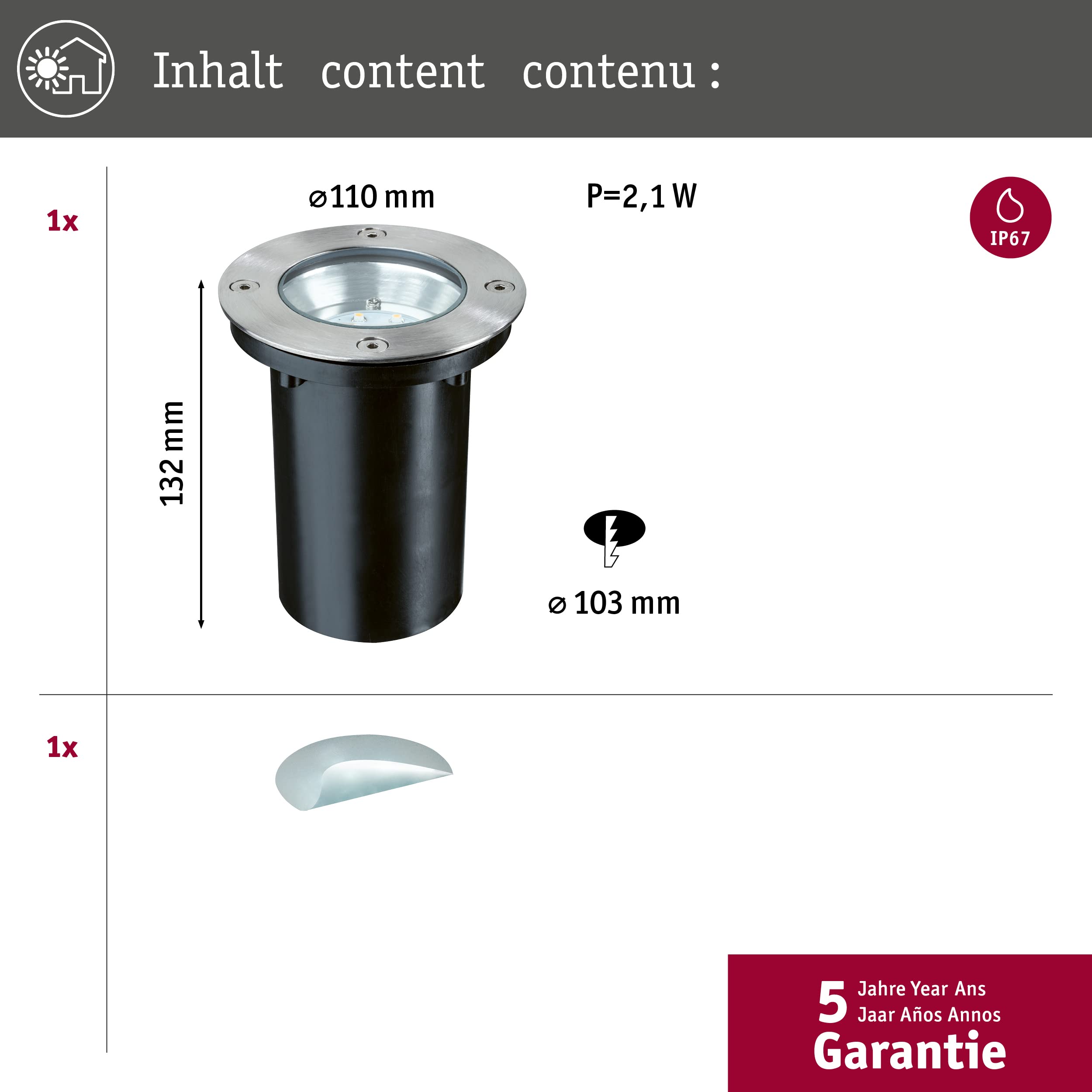 Paulmann 93788 Bodenspot Edelstahl warmweiß IP67