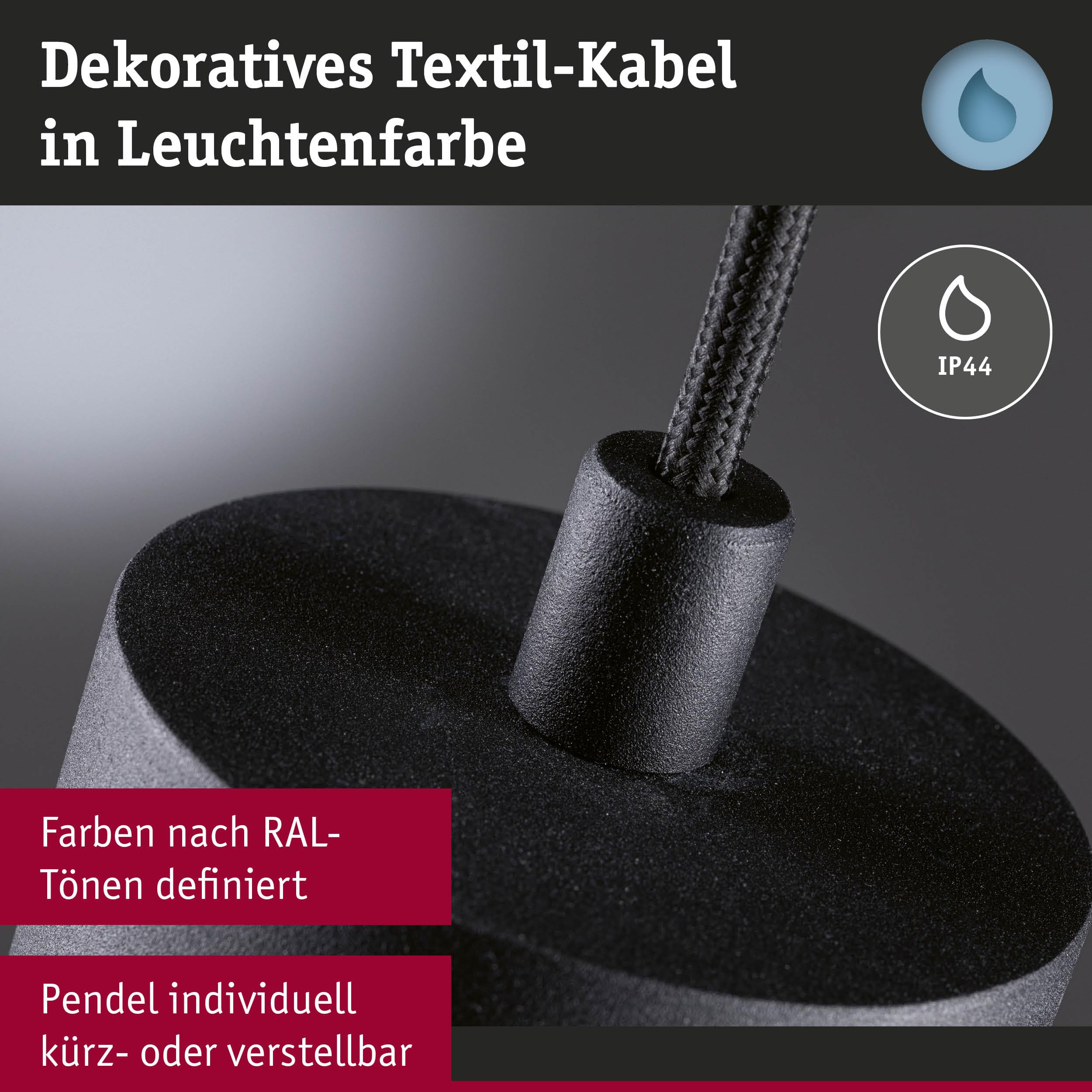 Paulmann Kame 79997 Pendelleuchte IP44 Schwarz 3000K 700lm