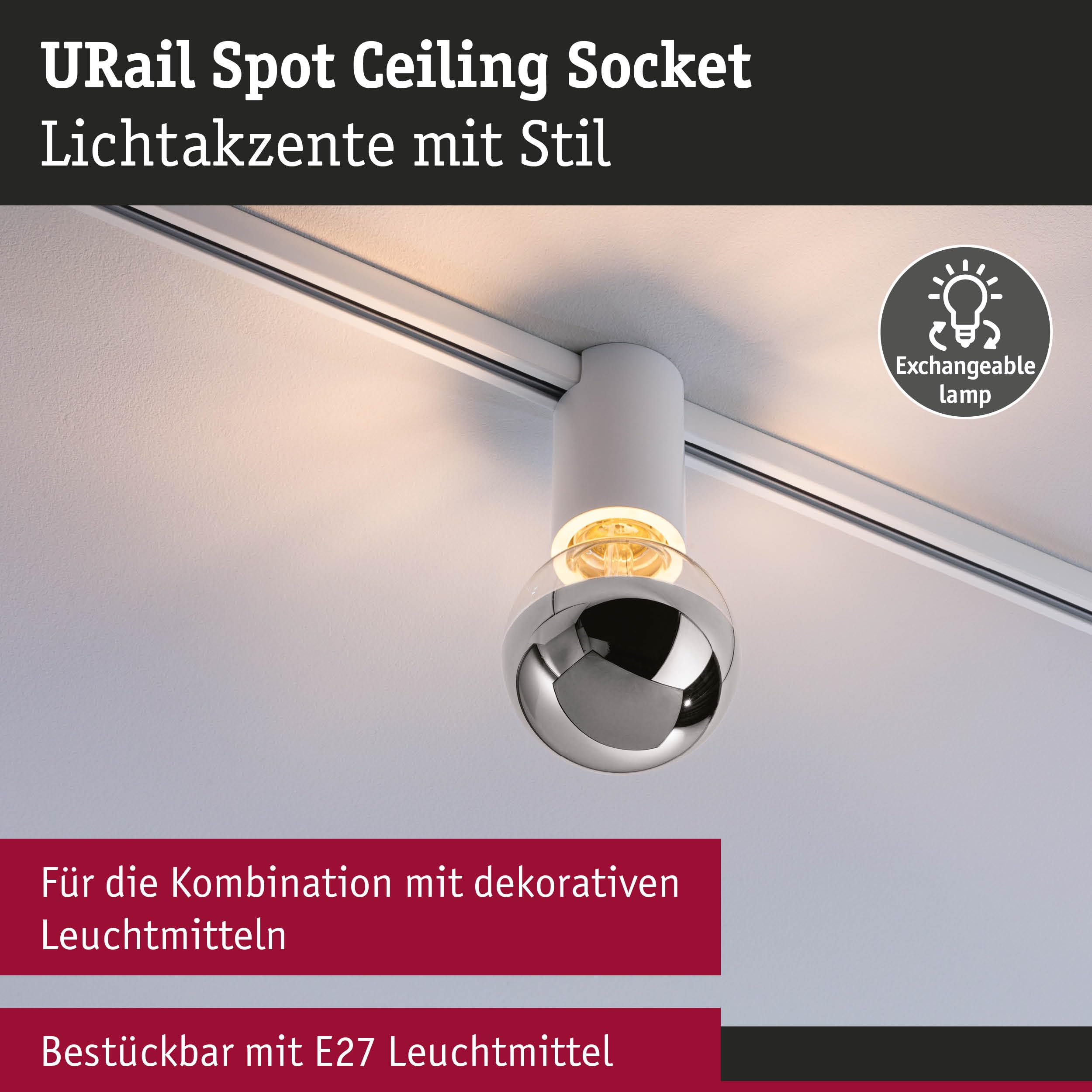 Paulmann URail Socket Spot E27 weiß dimmbar