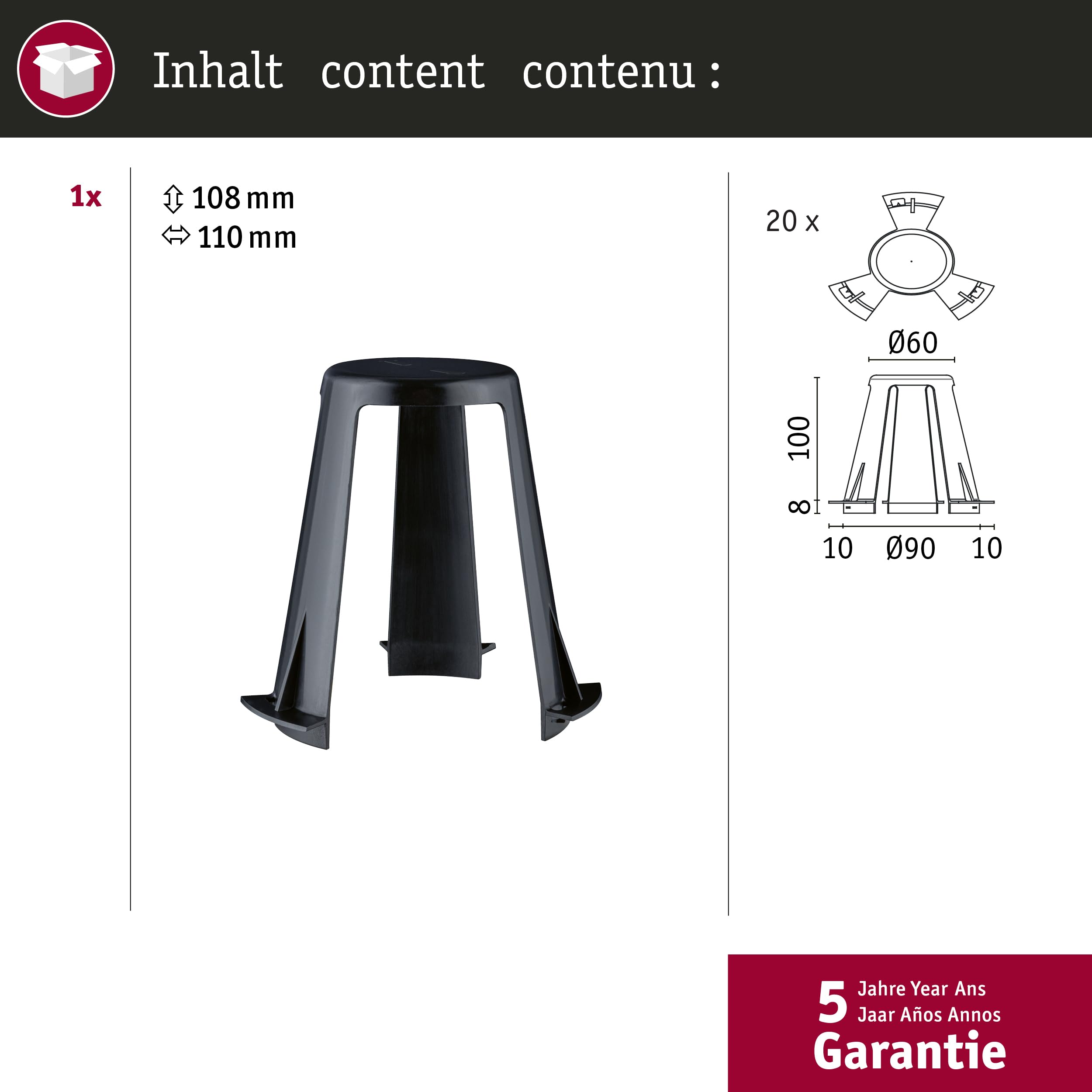 Paulmann 92402 Abstandshalter Einbauspot 20er-Set schwarz