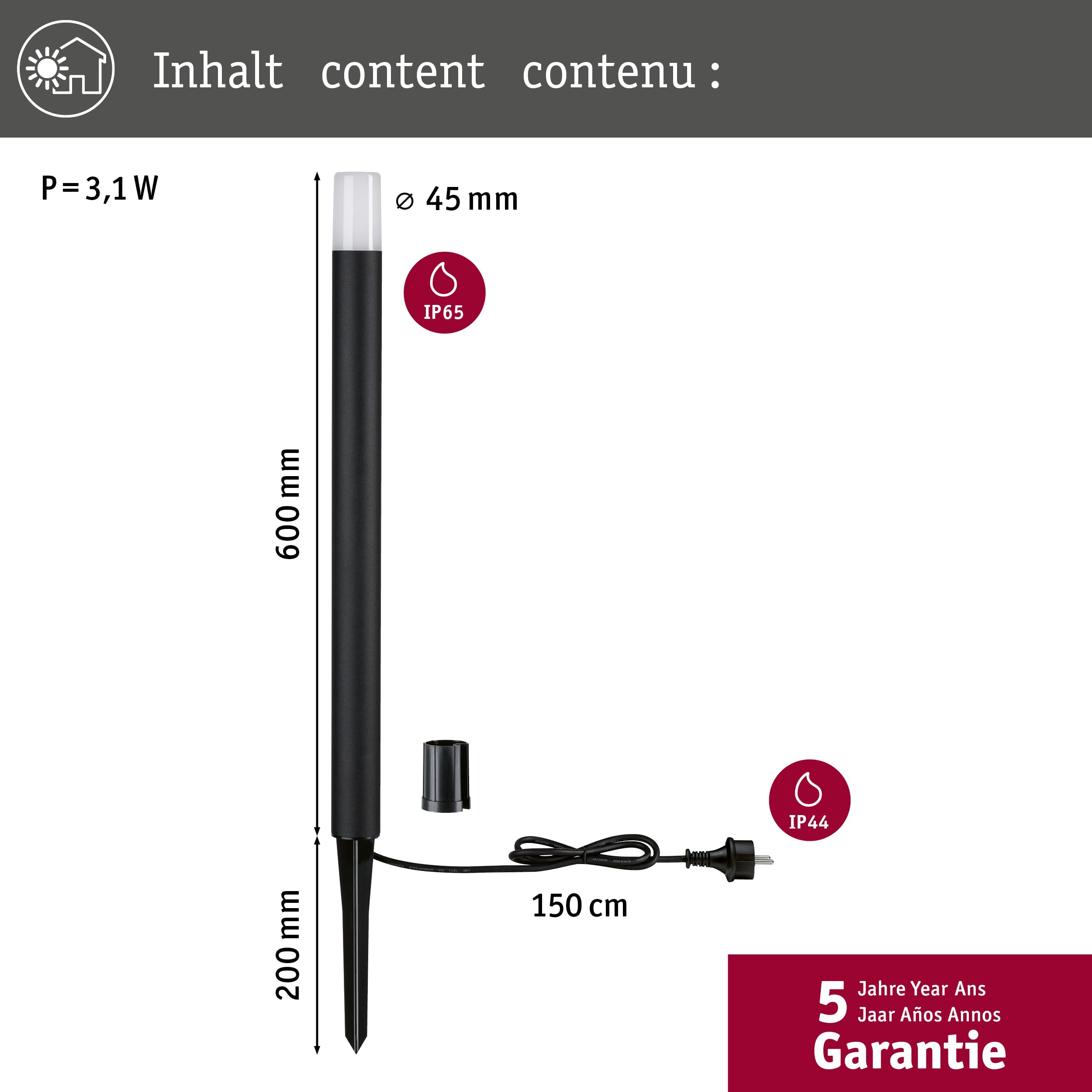 Paulmann Flarea 94386 Pollerleuchte 600 mm schwarz warmweiß