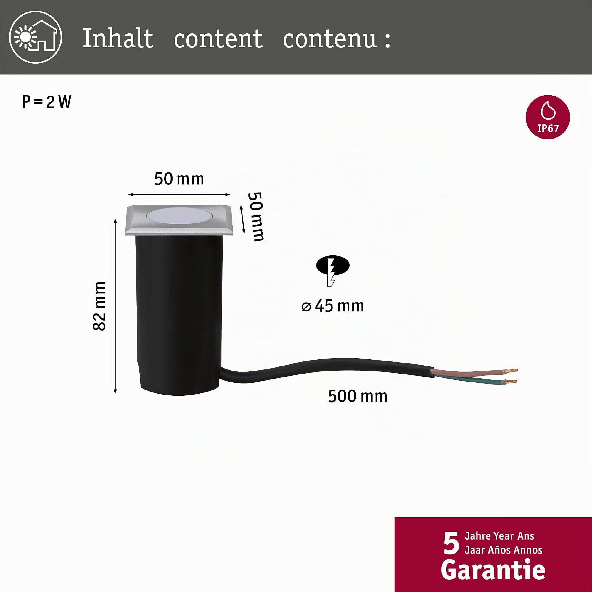 Paulmann House Bodeneinbauleuchte IP65 3000K 230V max. 2W rund