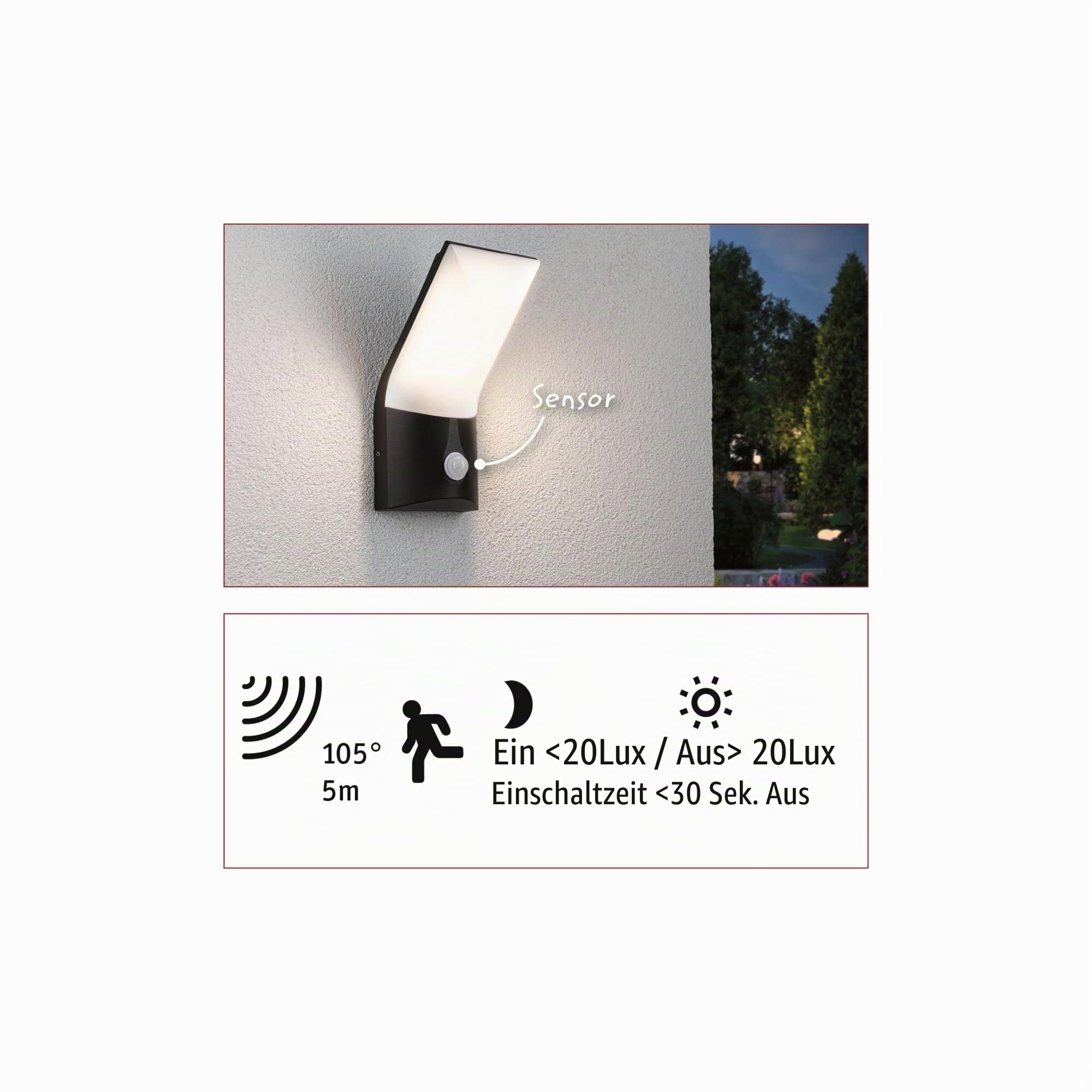 Paulmann Adya Außenwandleuchte IP44 anthrazit mit Sensor