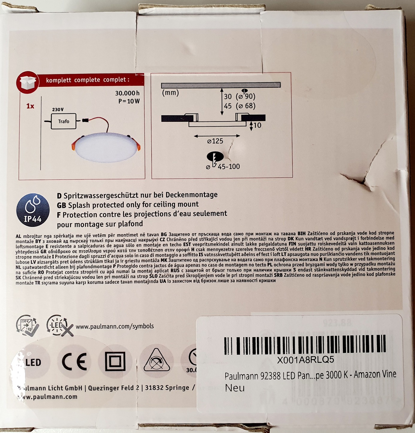 Paulmann Veluna VariFit Einbaupanel Ø125mm IP44