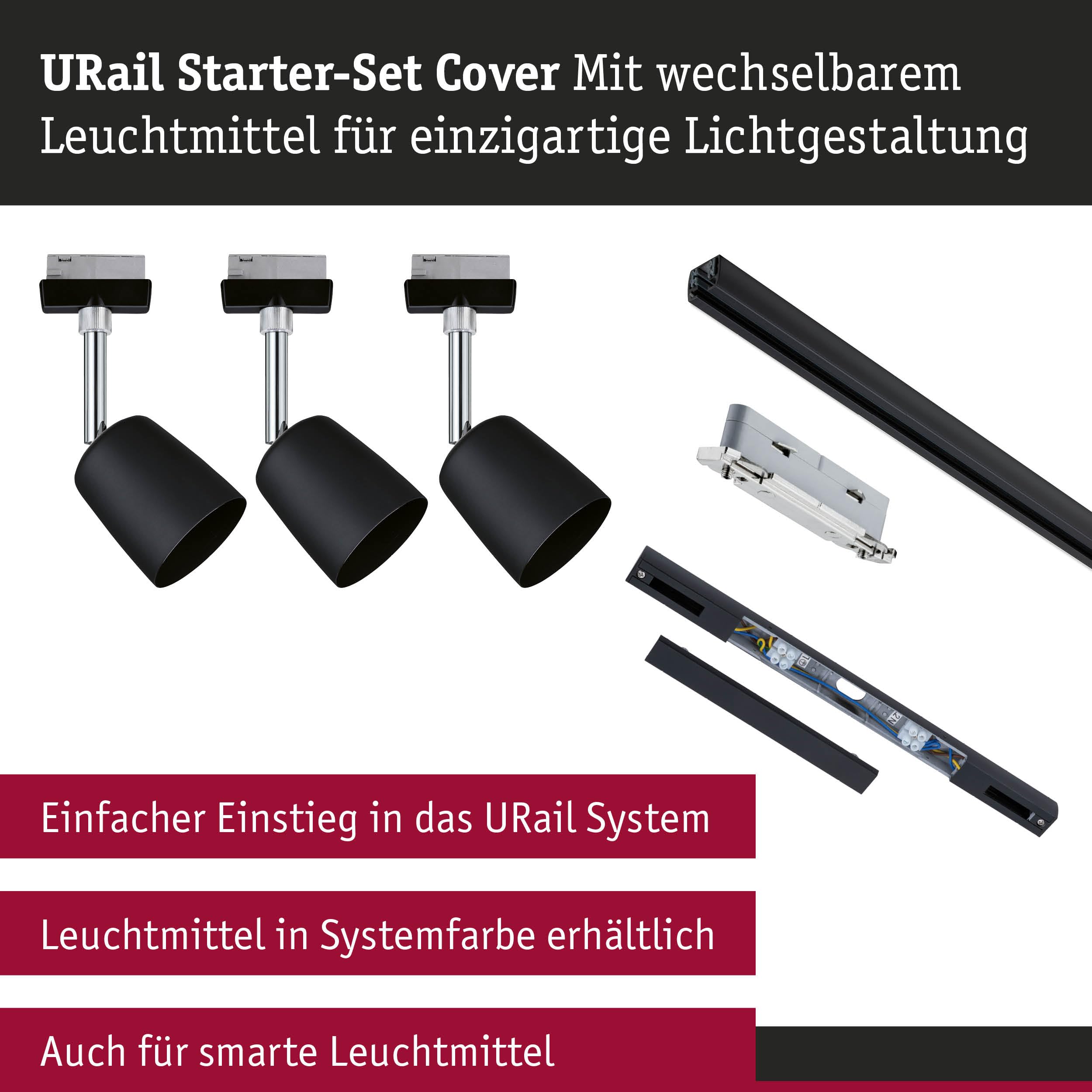 Paulmann URail 5244 Schienenspot Cover Starterset GU10 Schwarz