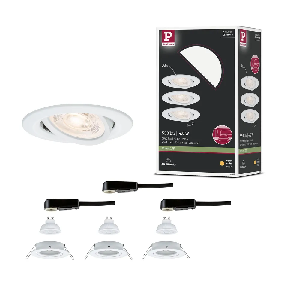 Paulmann Nova GU10 Flat schwenkbar Einbauleuchte 3er Weiß 2700K