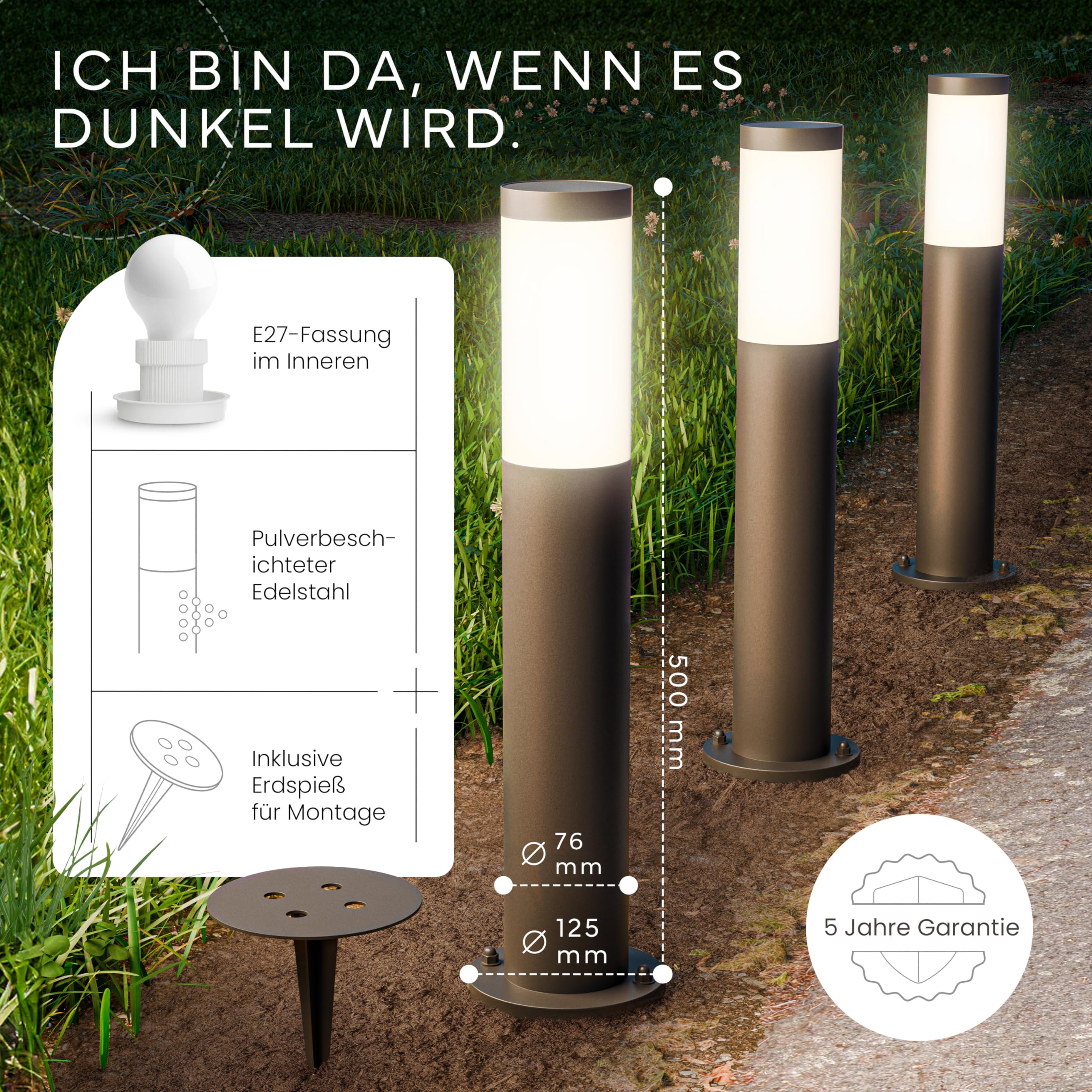 MATO Wegeleuchte Außen 50cm Edelstahl 4er-Set anthrazit