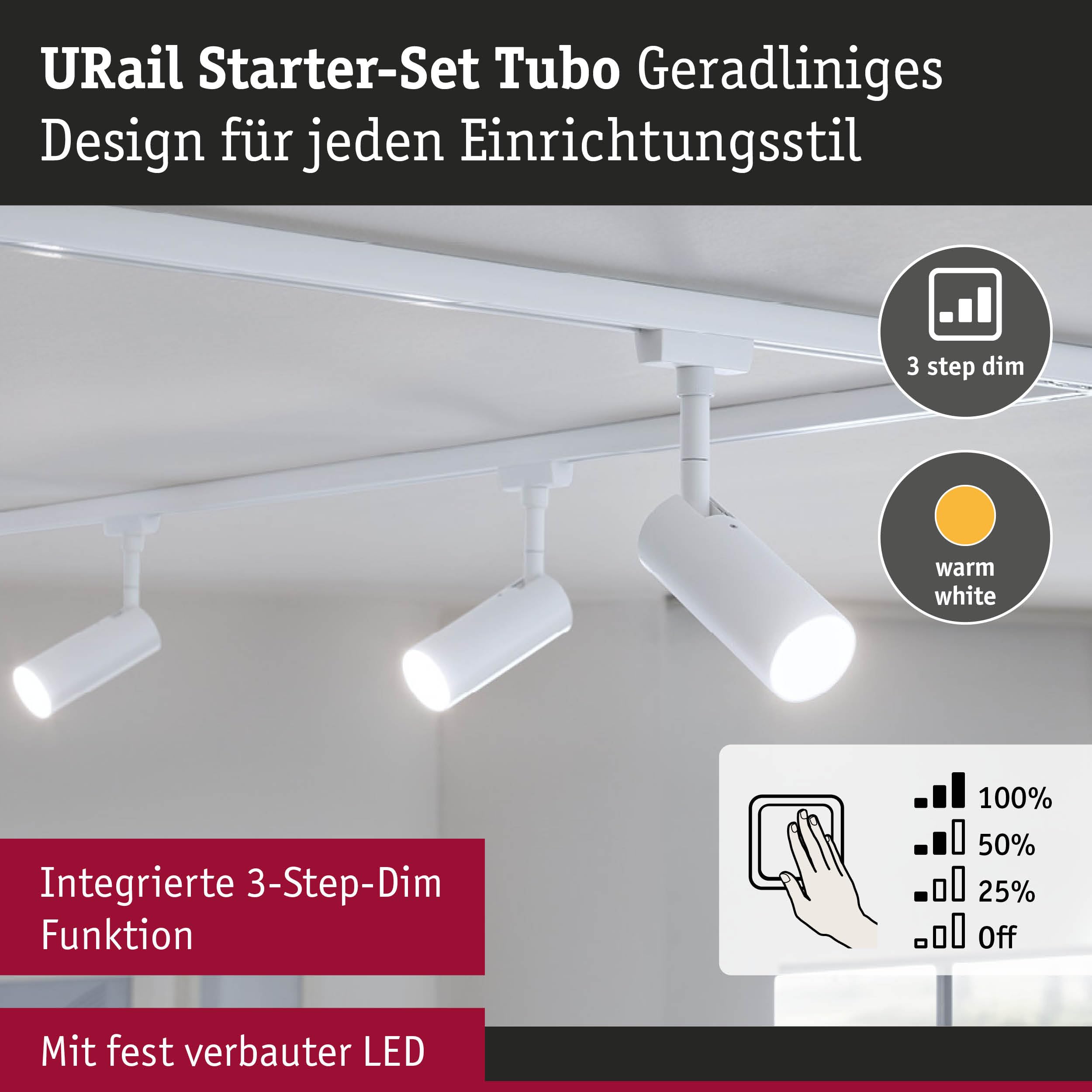 Paulmann URail 5243 Schienenspot Tubo Starterset Weiß 3000K