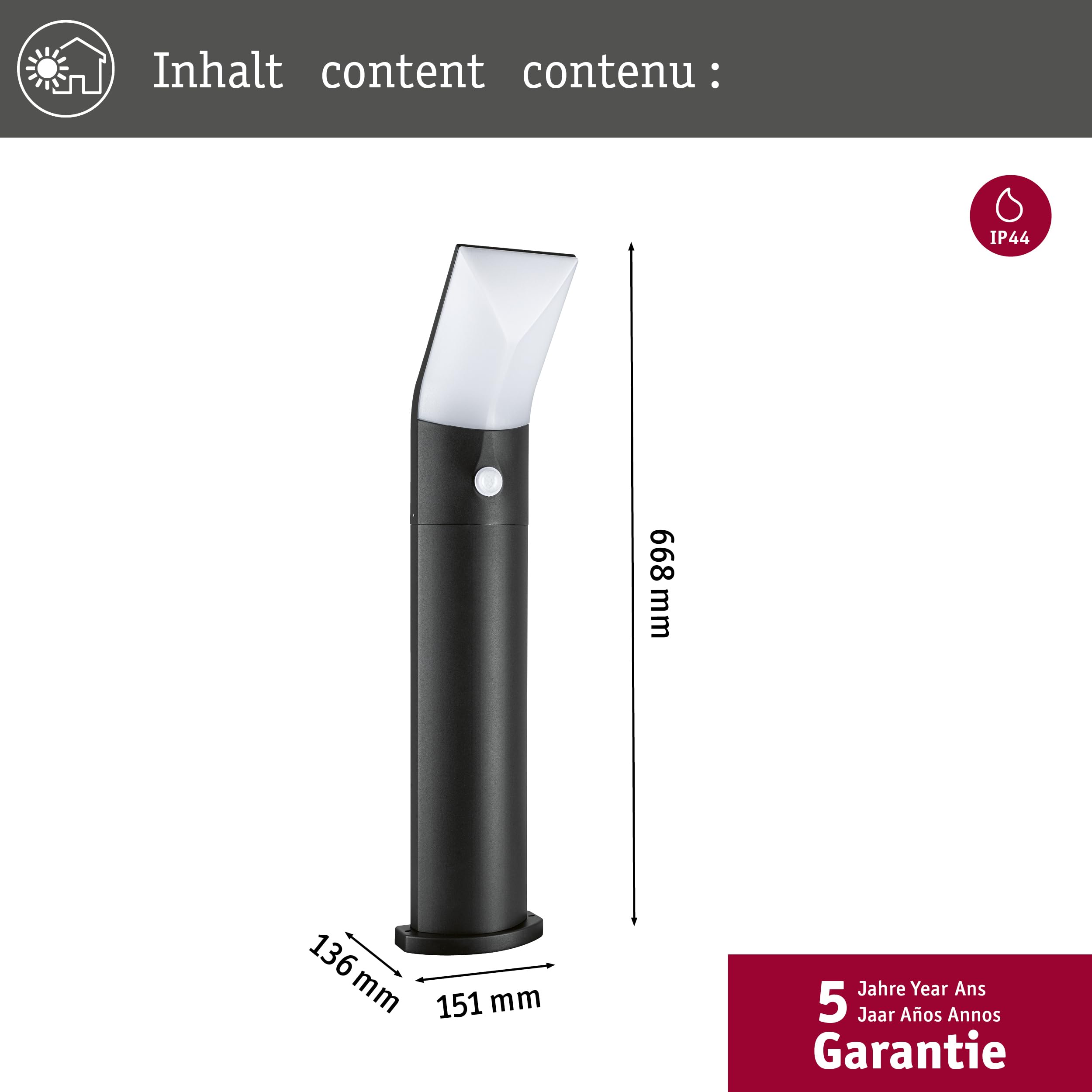 Paulmann Outdoor Adya Pollerleuchte IP44 anthrazit Bewegungsmelder