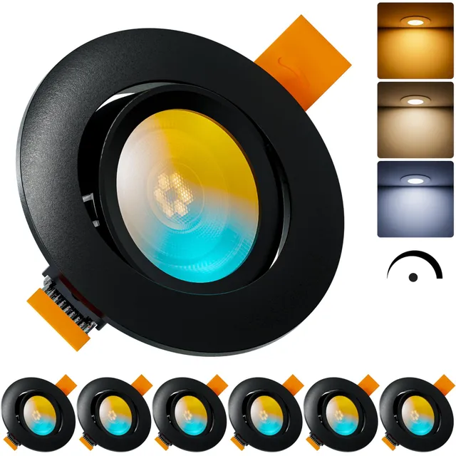 MATO LED Einbaustrahler 75mm 6er Set schwarz dimmbar